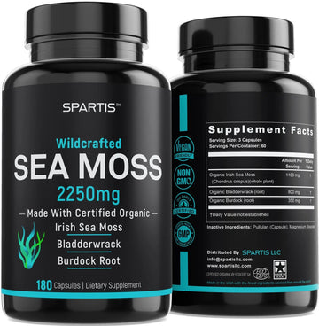 Certified Organic Sea Moss Capsules 2250mg Wildcrafted Irish Sea Moss Burdock Root SPARTIS Au supplements