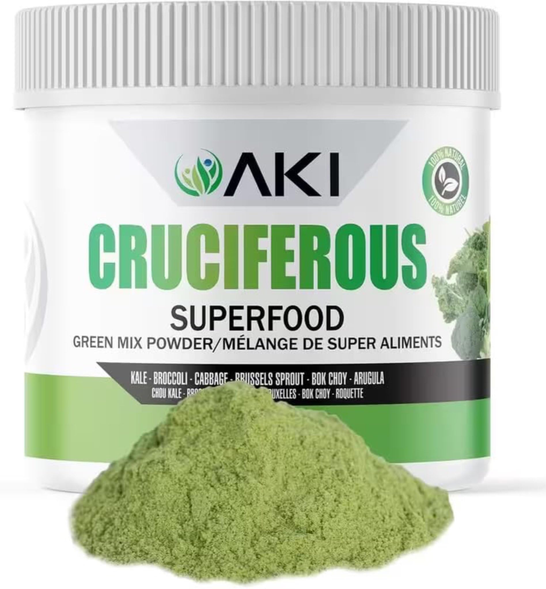 AKI Cruciferous Superfood Green Mix Powder - Made from Kale, Broccoli, Brussels Sprouts, Cabbage - Packed with Essential Phytonutrients & Vitamins ((5.3oz/150g)) AKI ORGANIC Au supplements