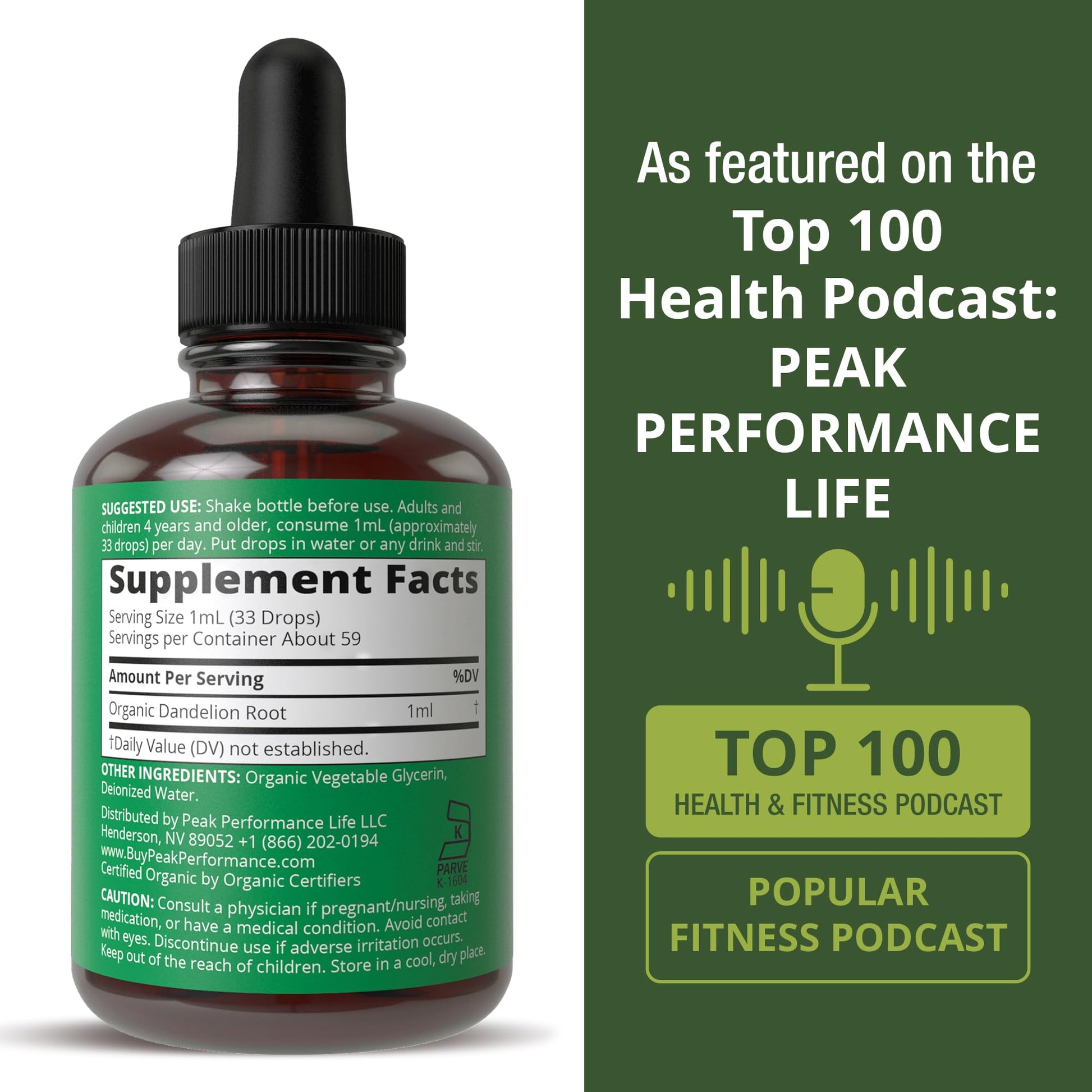 Dandelion Root Extract. USDA Organic Vegan Herbal Liquid Tincture Dandelions Supplement for Women and Men. Leaf Tonic for Immune, Liver, Gut Health. Zero Sugar, Gluten Free Supplements Not Capsules Peak Performance Au supplements