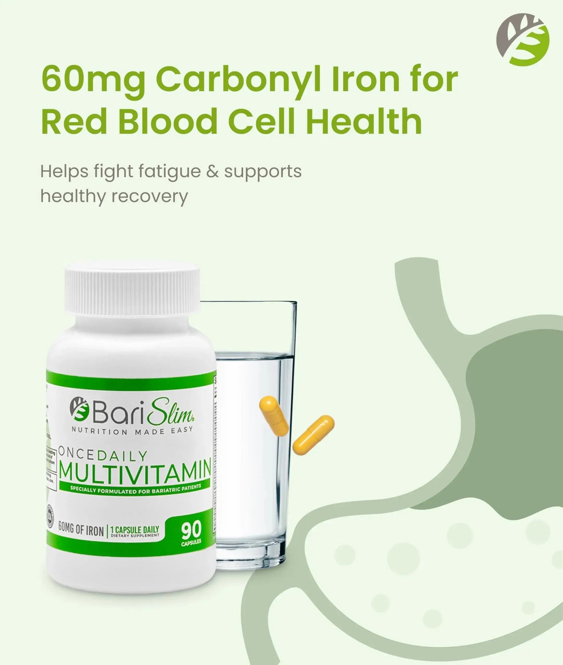 BariSlim Once Daily Bariatric Multivitamin Capsule - 60mg of Iron - Bariatric Vitamin & Supplement for Post WLS Surgery Including Gastric Bypass BariSlim Au supplements