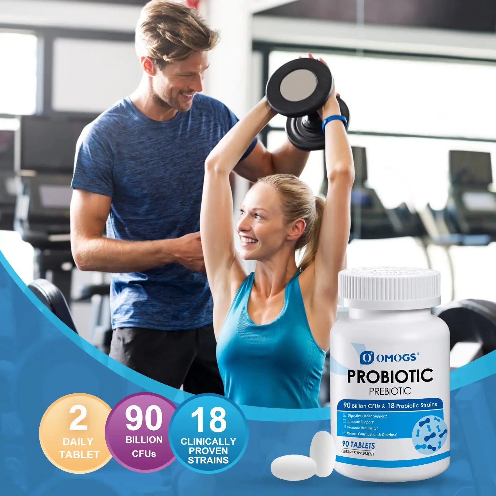 OMOGS Probiotics 90 Billion CFUs 18 Strains,with 3 Organic Prebiotic, Probiotics Supplement OMOGS Au supplements