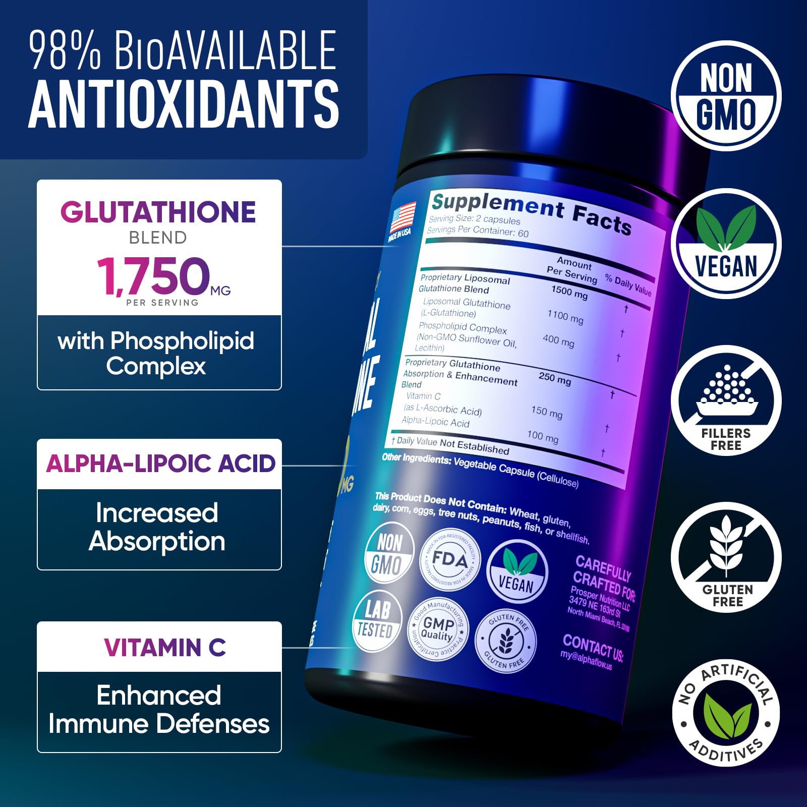 Alpha Flow (2 Pack) Liposomal Glutathione 1100mg – High Absorption Glutathione Supplement with Vitamin C, ALA & Phospholipid Complex – Liver Function, Skin & Immune Support – 240 Vegan Capsules Alpha Flow Au supplements