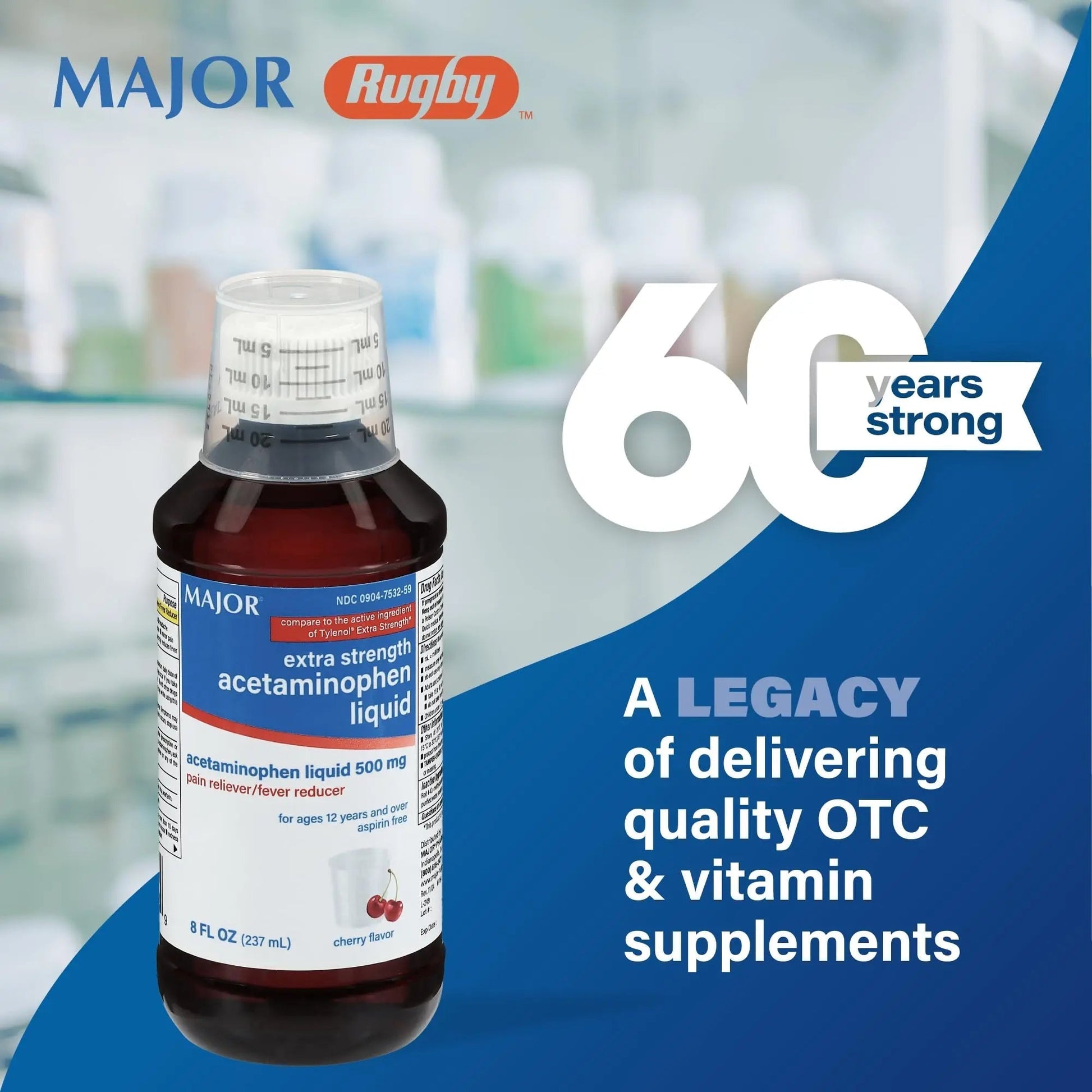 MAJOR Adult Extra Strength Liquid Acetaminophen 500mg - Helps Relieve Pain and Reduce Fevers - Aspirin Free - Cherry Flavor - 8 Fl Oz (2 Pack) MAJOR Au supplements