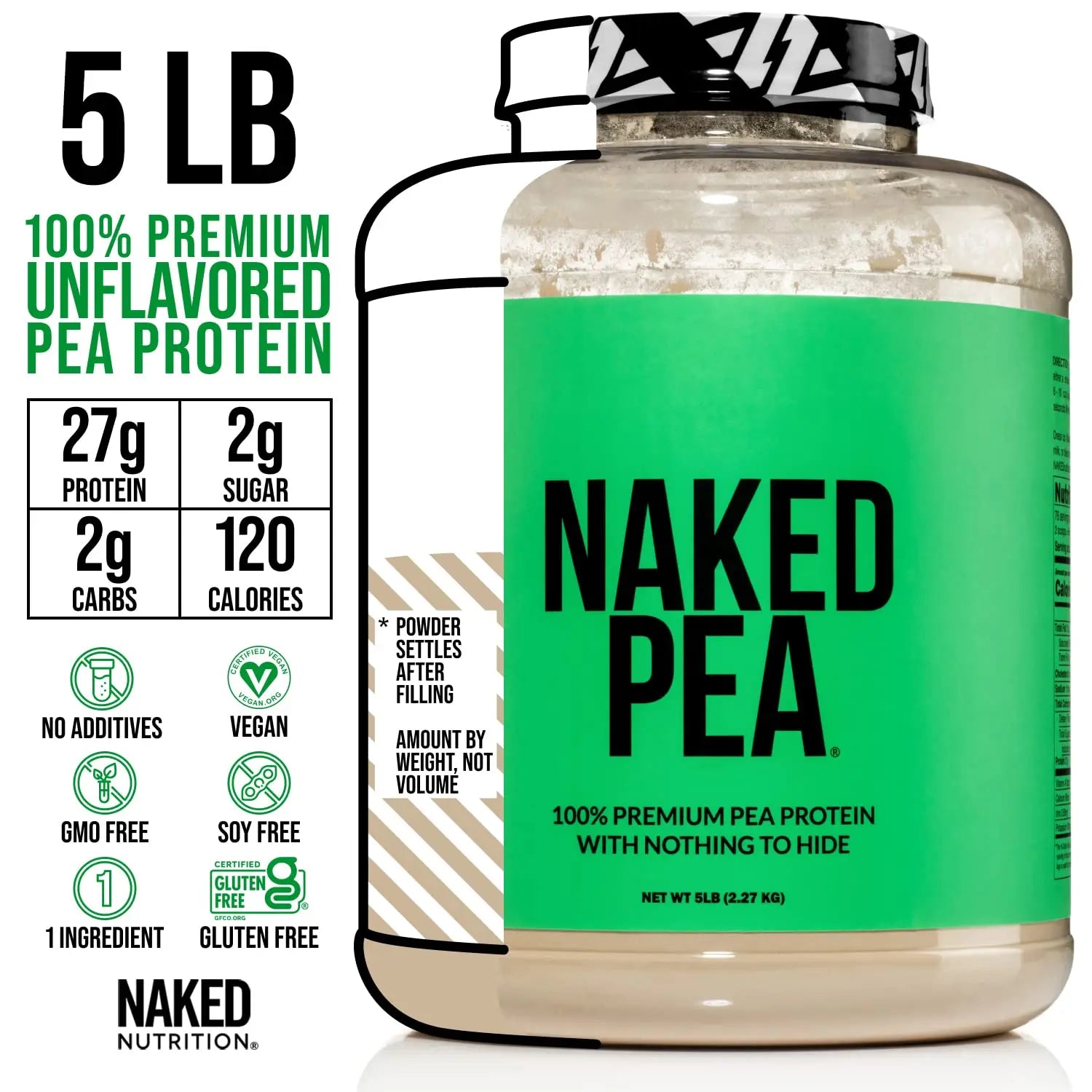 NAKED Pea - 5LB 100% Pea Protein Powder from North American Farms - Unflavored NAKED Au supplements