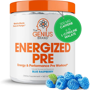 Genius Energized Pre Workout Powder – Caffeine Infused Pre-Workout Booster Supplement with Beta Alanine & Alpha GPC, No Artificial Sweeteners or Dyes - 200mg Caffeine, 20 Servings, Blue Raspberry The Genius Brand Au supplements