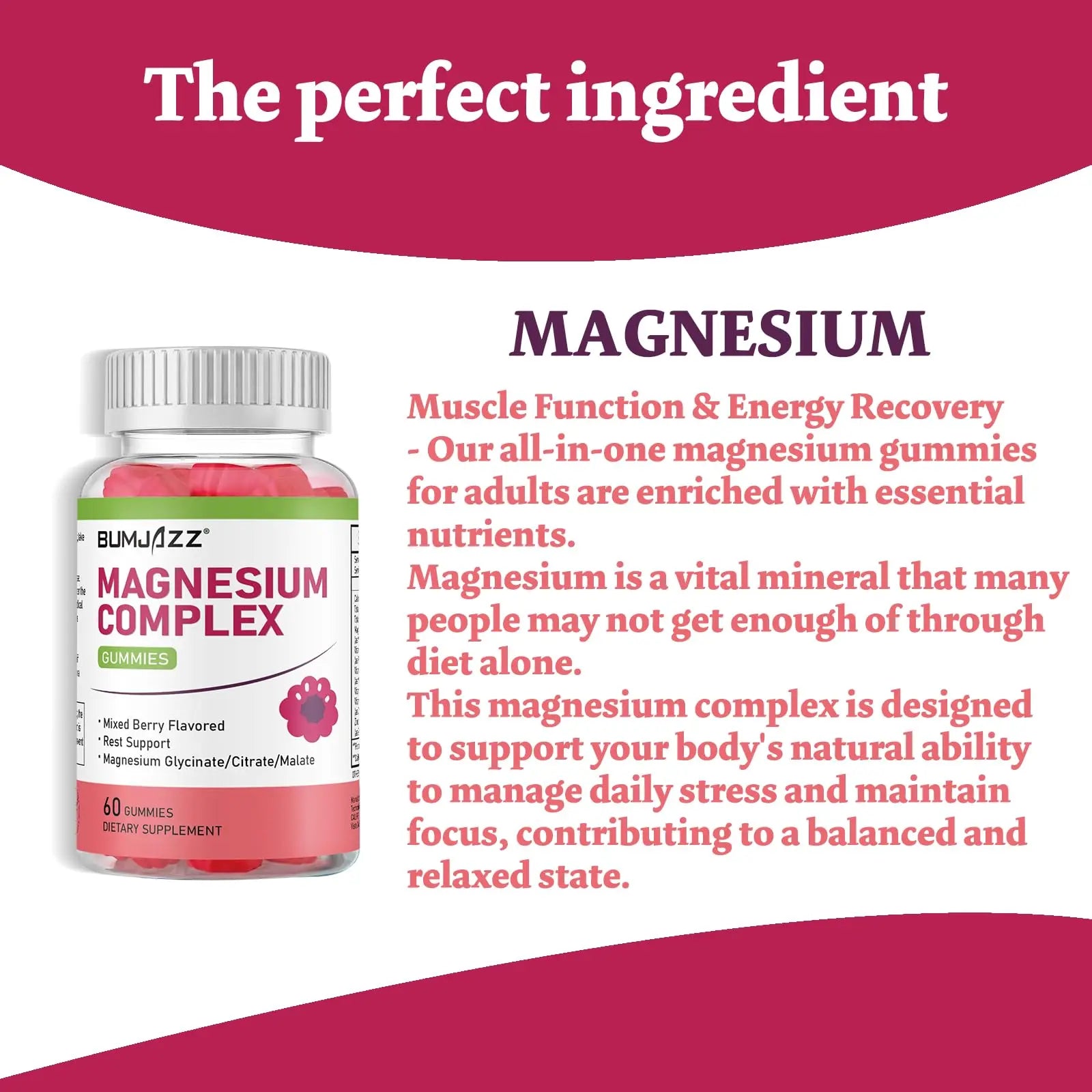 Magnesium Complex Gummies 800mg - 60 Counts Magnesium Glycinate&Citrate&Malate Gummy for Rest Muscle Function Bumjazz Au supplements