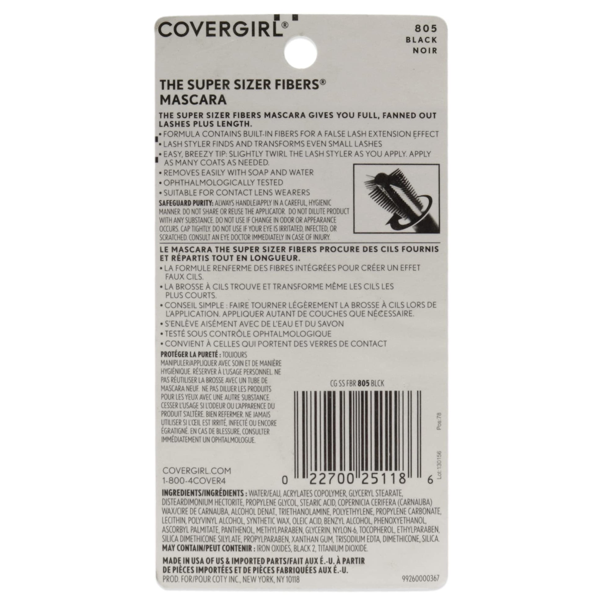 COVERGIRL Super Sizer Fibers Mascara, Black 805, 0.35 Ounce (Packaging May Vary) Volumizing Mascara with Brush COVERGIRL Au supplements