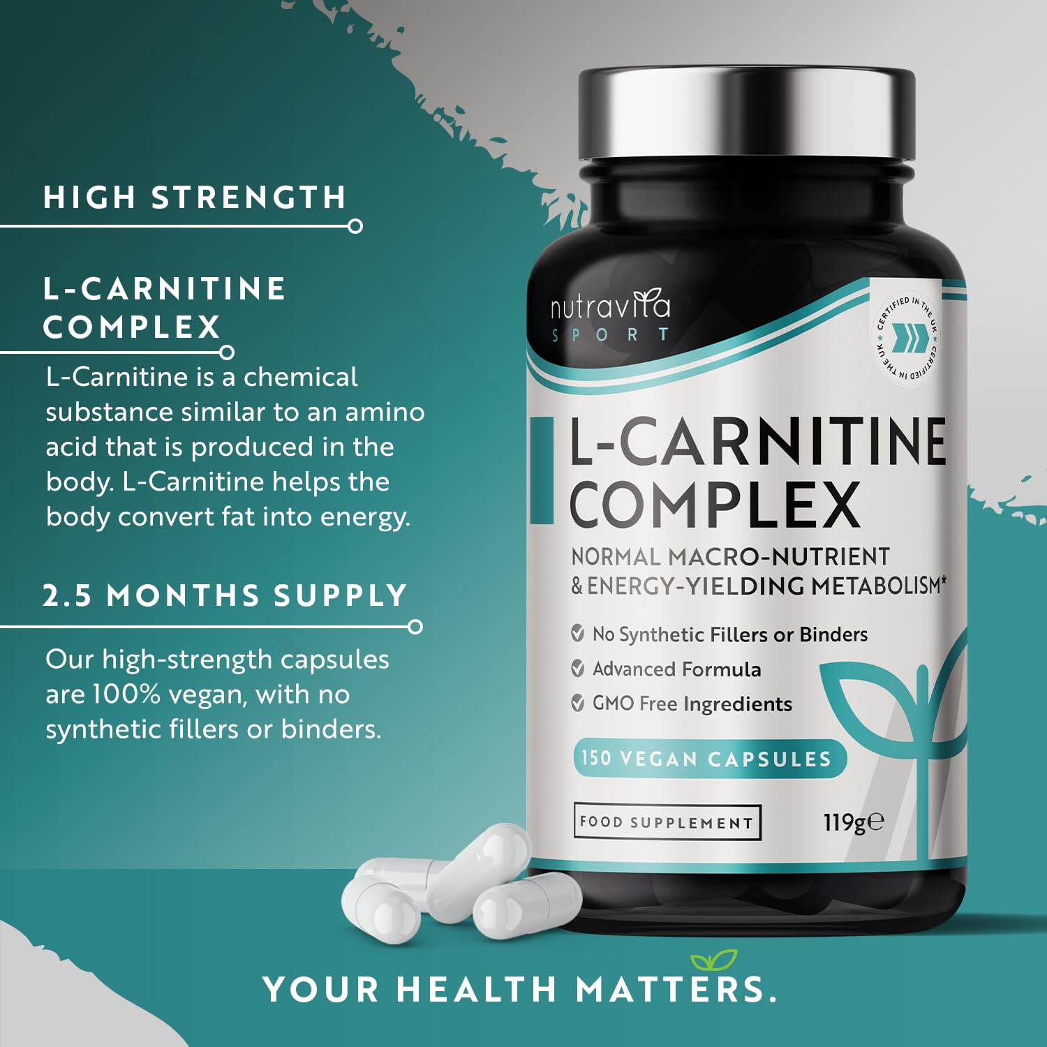 L-Carnitine Complex - High Strength Capsules with Added Riboflavin, Biotin, Chromium Nutravita Au supplements