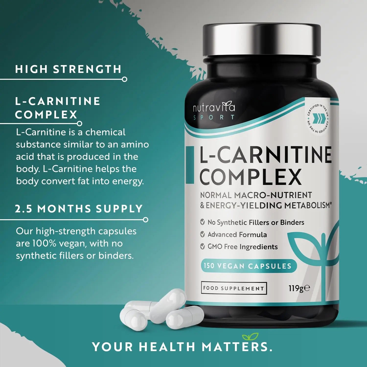 L-Carnitine Complex - High Strength Capsules with Added Riboflavin, Biotin, Chromium Nutravita Au supplements