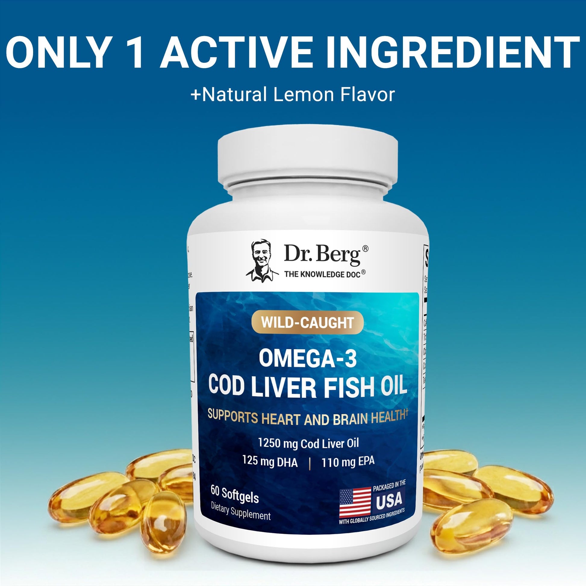 Dr. Berg Omega-3 Cod Liver Fish Oil 60 Softgels – Wild-Caught Icelandic Cod – Omega 3 EPA & DHA – Heart, Brain, Immune & Eye Support* – Lemon Flavor – 4X Lab-Tested – Non-GMO, No Fillers Dr. Berg Nutritionals Au supplements