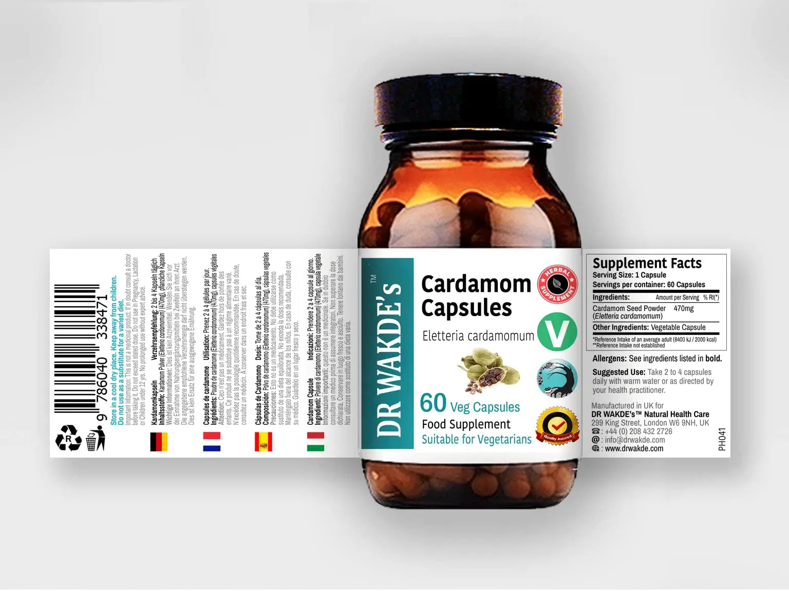 DR WAKDE'S Cardamom Capsules (60 Veg Caps, Plant-Based Supplement, Ayurvedic Herb, All Natural, Vegan) DR WAKDE's Au supplements
