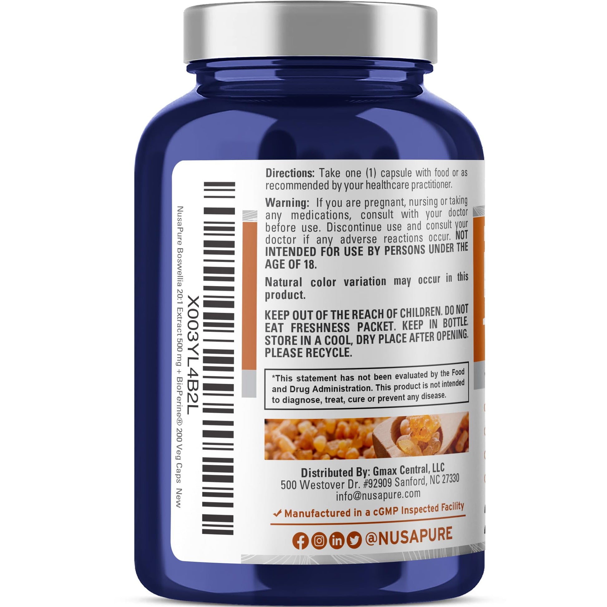NusaPure Boswellia Serrata 10,000 mg Per Veggie Caps 200 Count (Ext. 20:1, Non-GMO, Vegan, Bioperine) Ayurvedic Herb: Indian Olibanum, Frankincense NusaPure Au supplements