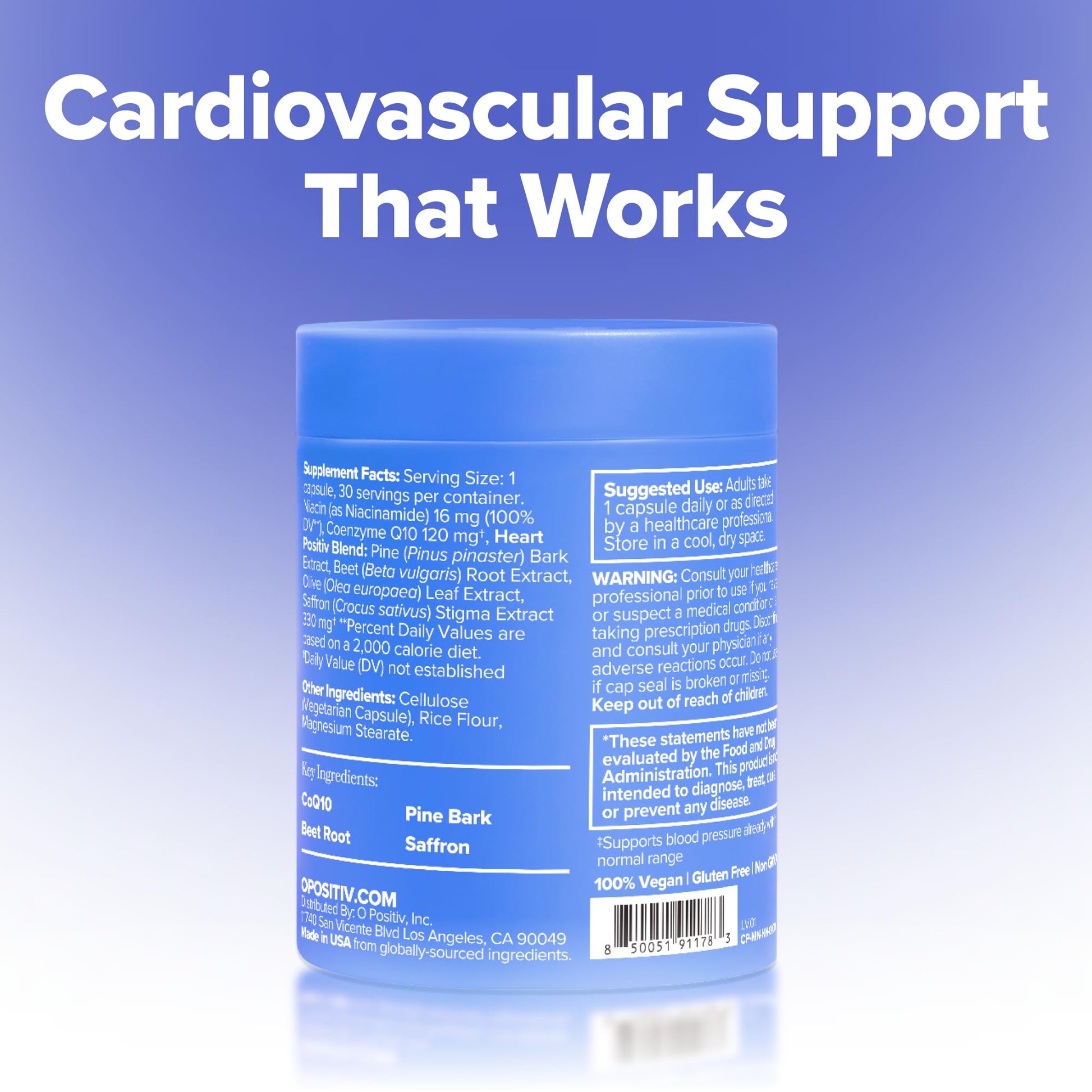 O Positiv MENO Heart + Blood Pressure Support Capsules – Daily Support for Healthy Circulation, Stress Management & Blood Pressure – with CoQ10, Beets, Pine Bark & Saffron – 30 Servings O Positiv Au supplements