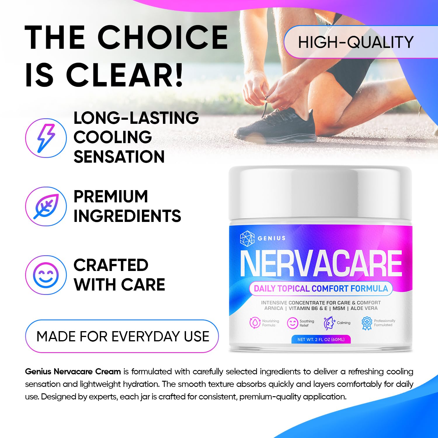 Genius Nervacare – Neuropathy Cream for Feet, Hands, Legs & Toes – Nerve Comfort Cream with Menthol, Arnica, MSM, Vitamin B6, Aloe Vera – Fast-Absorbing, Non-Greasy 2Oz GENIUS CURE Au supplements