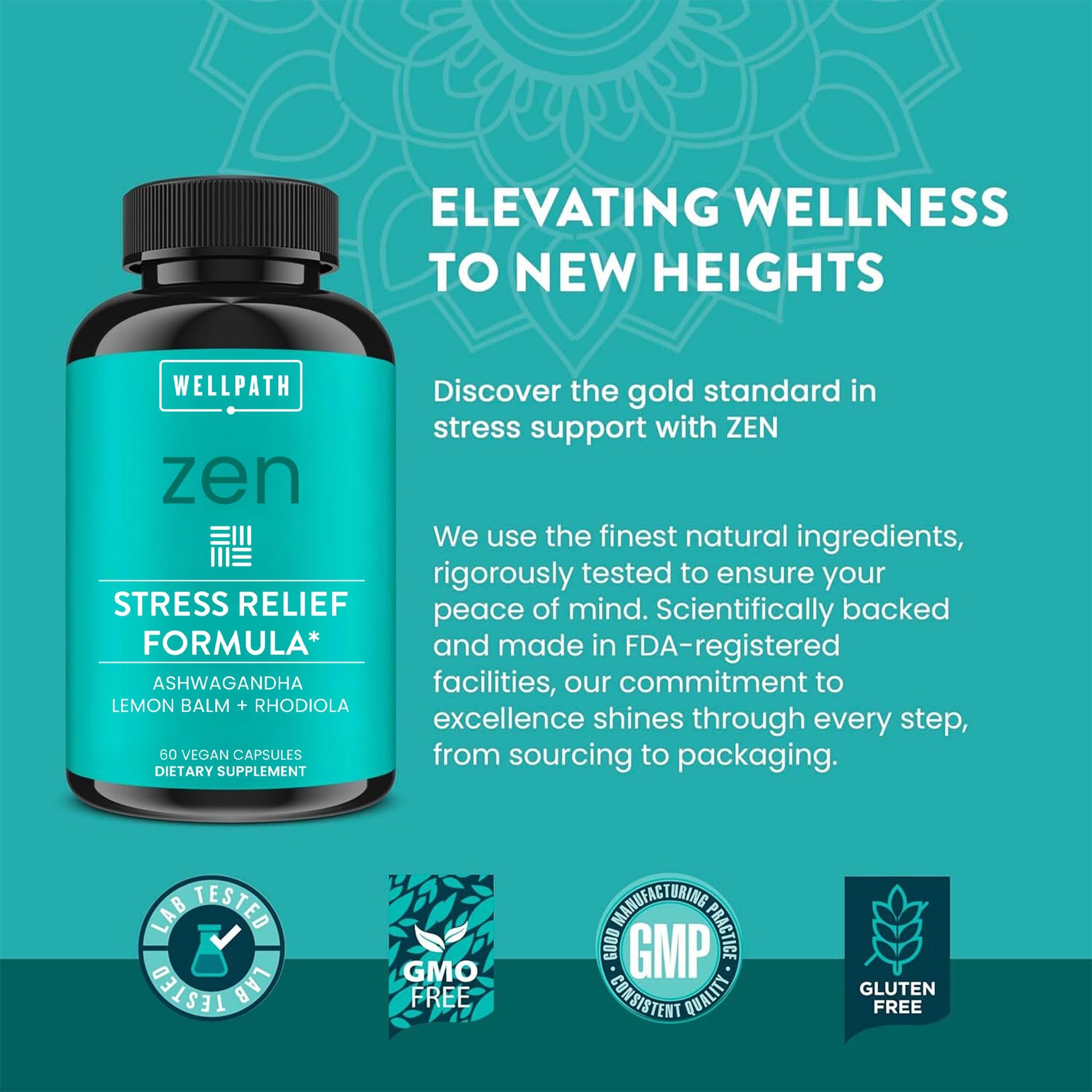 WellPath Zen Stress Relief Supplement + Mood Support | Calm, Stress & Energy Support | Ashwagandha Root, Rhodiola Rosea, L-Theanine, Lemon Balm | Herbal Capsules, 60 Ct WellPath Au supplements