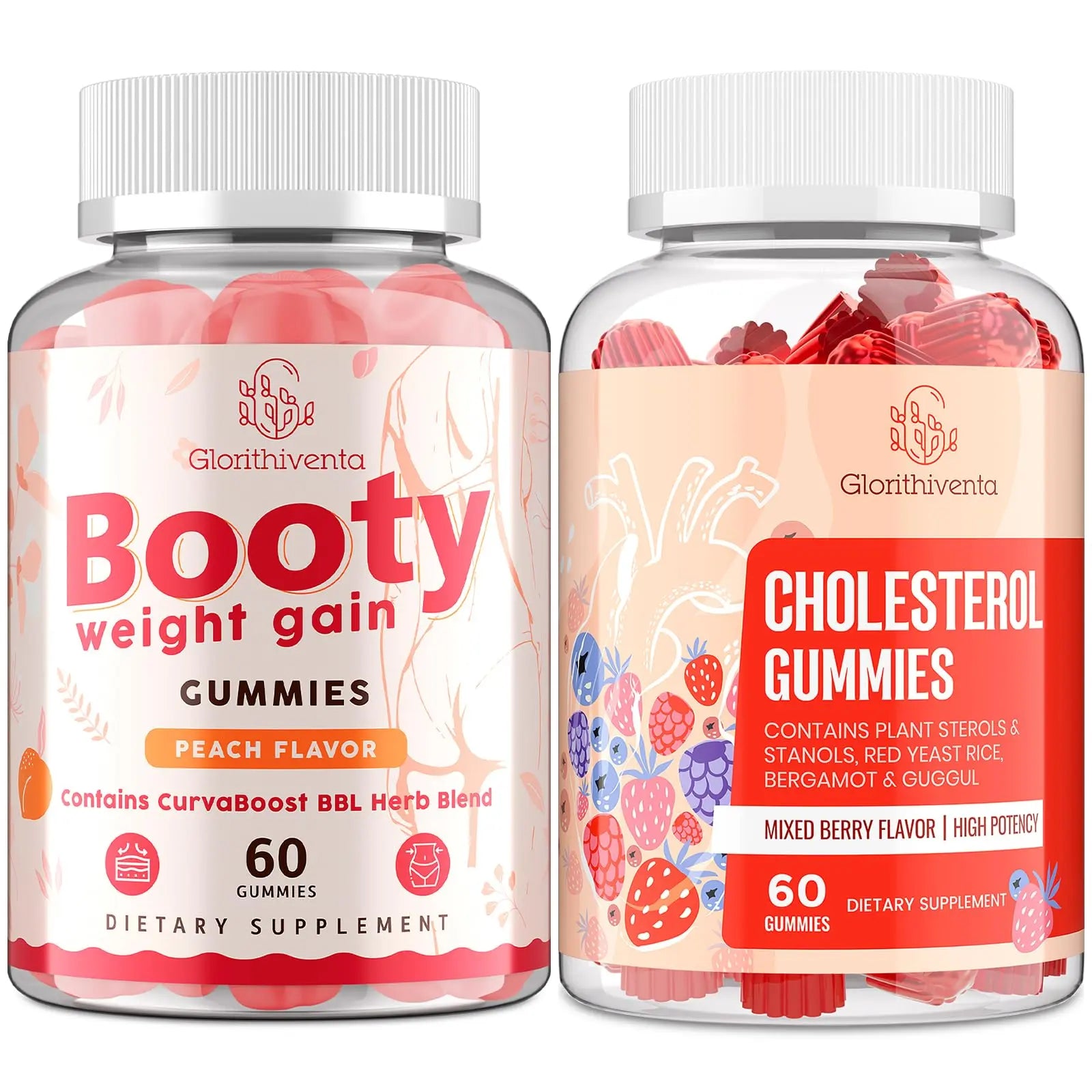 Glorithiventa Cholesterol & Booty Gummies Supplement Bundle - Plant Sterols & Stanols + CurvaBoost BBL Herb Blend & Creatine Monohydrate - Cholesterol Normal Level, Booty, Curves & Energy Glorithiventa Au supplements
