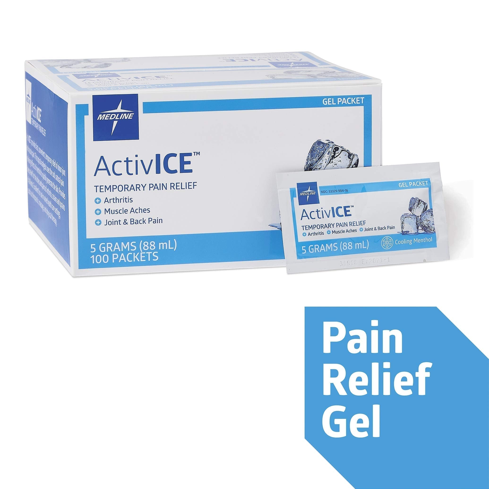 Medline ActivICE Topical Pain Reliever Gel, Great for Arthritis, Muscle Aches and Back Injuries, 5 grams - 100 Packs Medline Au supplements