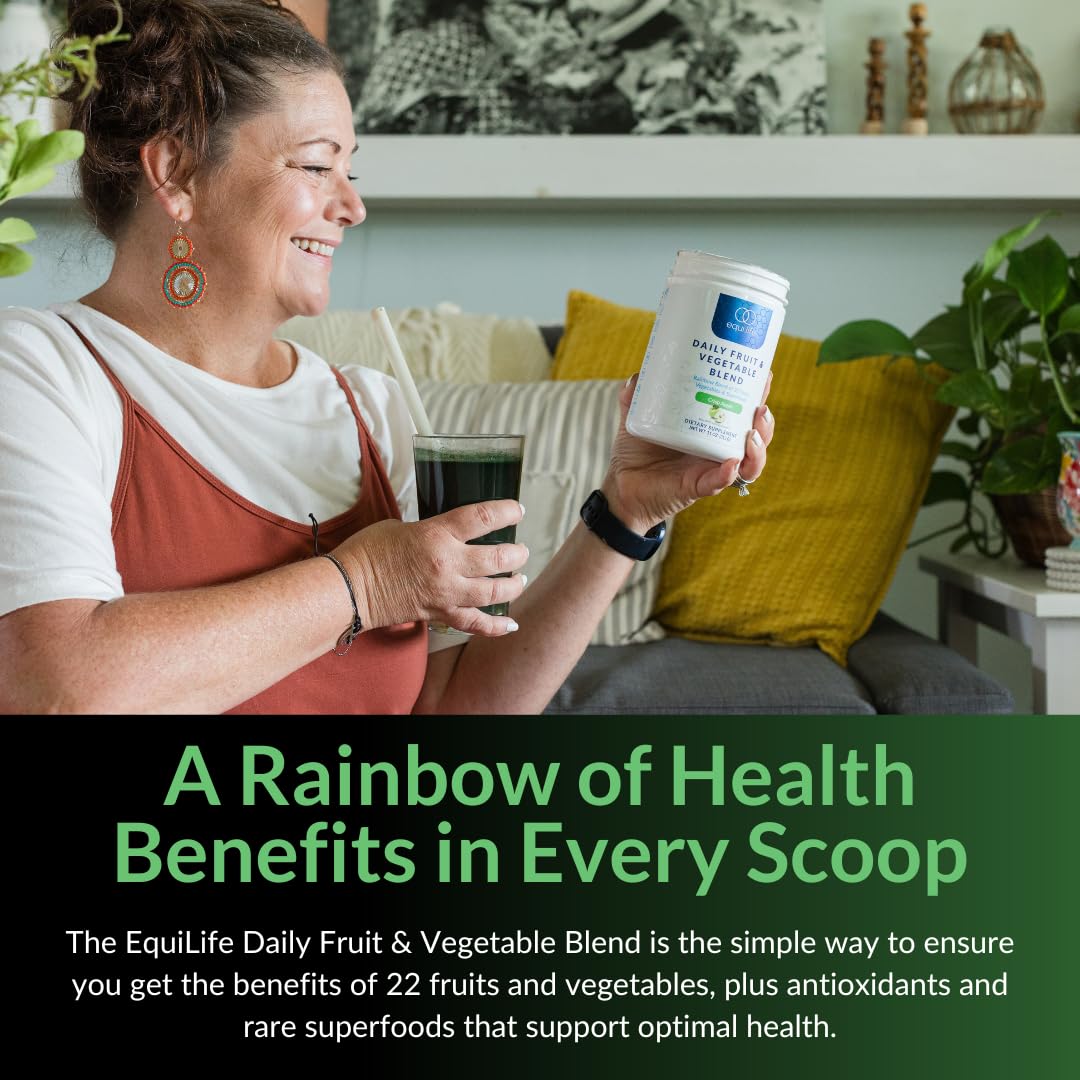 Equilife Daily Fruit & Vegetable Blend, Superfood Antioxidant Supplement, Crisp Apple Flavor with Vitamin C, Fiber, and 9 Essential Amino Acids, Supports Energy, Low Sugar, Vegan, 30 Servings Tub Equilife Au supplements