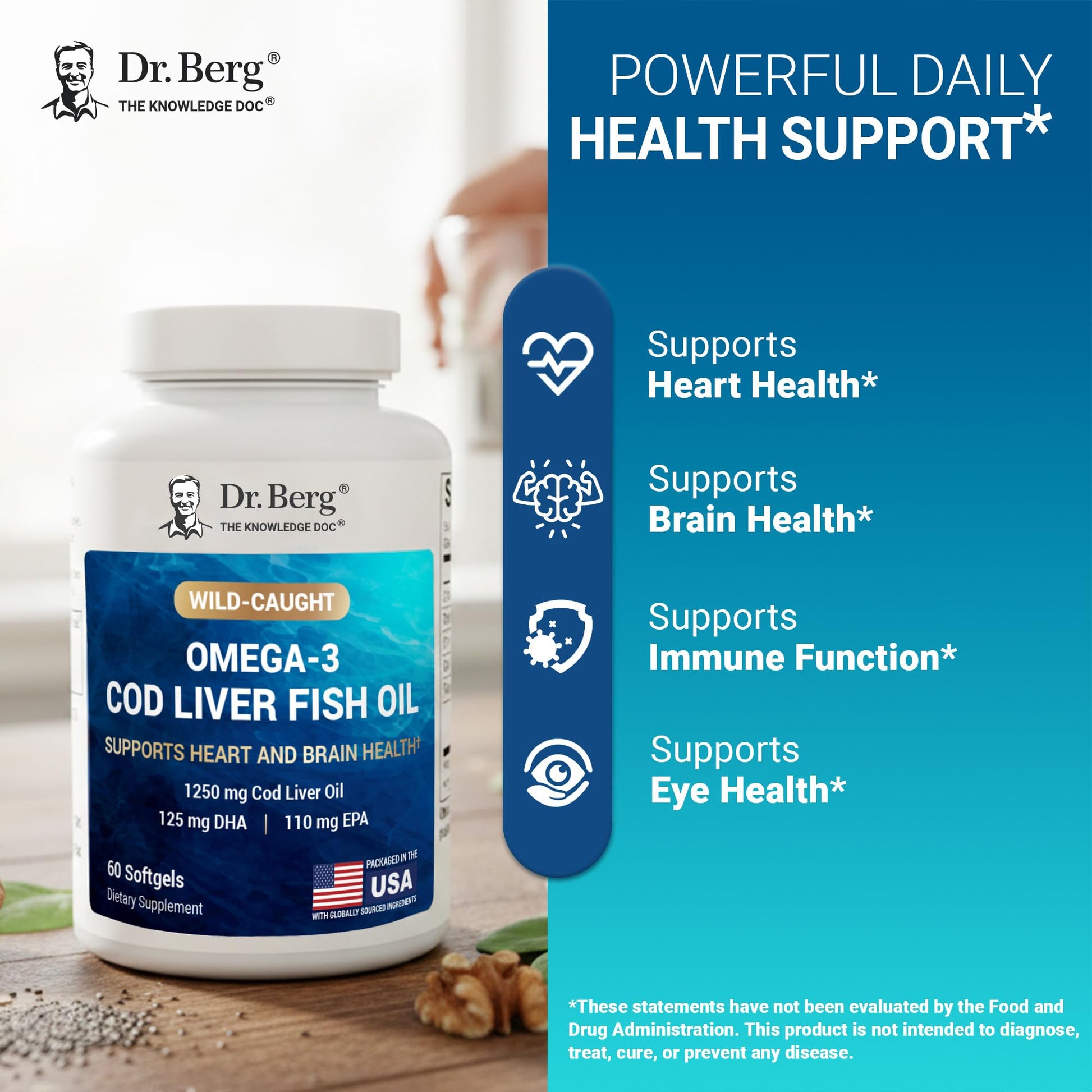 Dr. Berg Omega-3 Cod Liver Fish Oil 60 Softgels – Wild-Caught Icelandic Cod – Omega 3 EPA & DHA – Heart, Brain, Immune & Eye Support* – Lemon Flavor – 4X Lab-Tested – Non-GMO, No Fillers Dr. Berg Nutritionals Au supplements