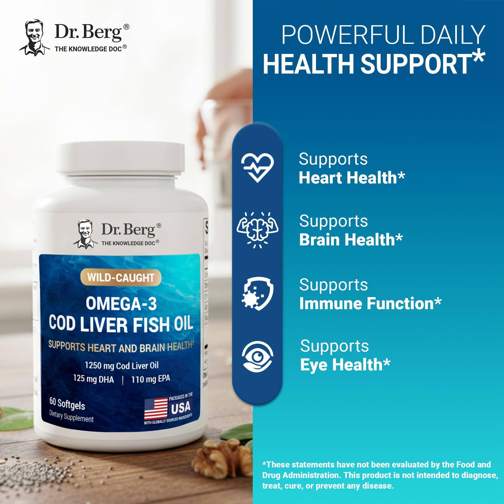 Dr. Berg Omega-3 Cod Liver Fish Oil 60 Softgels – Wild-Caught Icelandic Cod – Omega 3 EPA & DHA – Heart, Brain, Immune & Eye Support* – Lemon Flavor – 4X Lab-Tested – Non-GMO, No Fillers Dr. Berg Nutritionals Au supplements