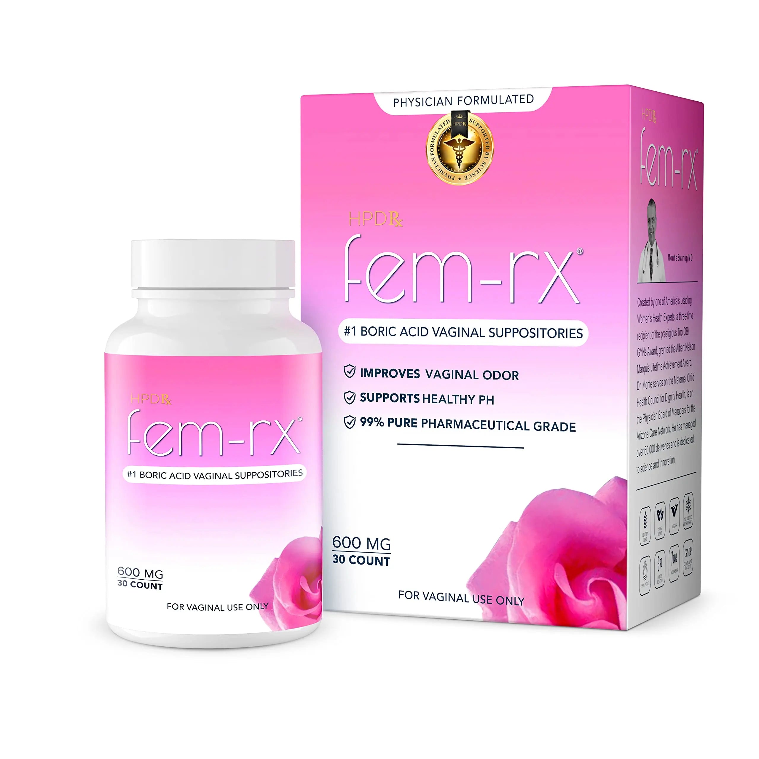 HPD Rx Fem-Rx Boric Acid Vaginal Suppositories for Women – Help Balance Vaginal pH, Eliminate Vaginal Odor – Dr Formulated Feminine Health Support – 30 Capsules Pack of 1 HPD Rx Au supplements