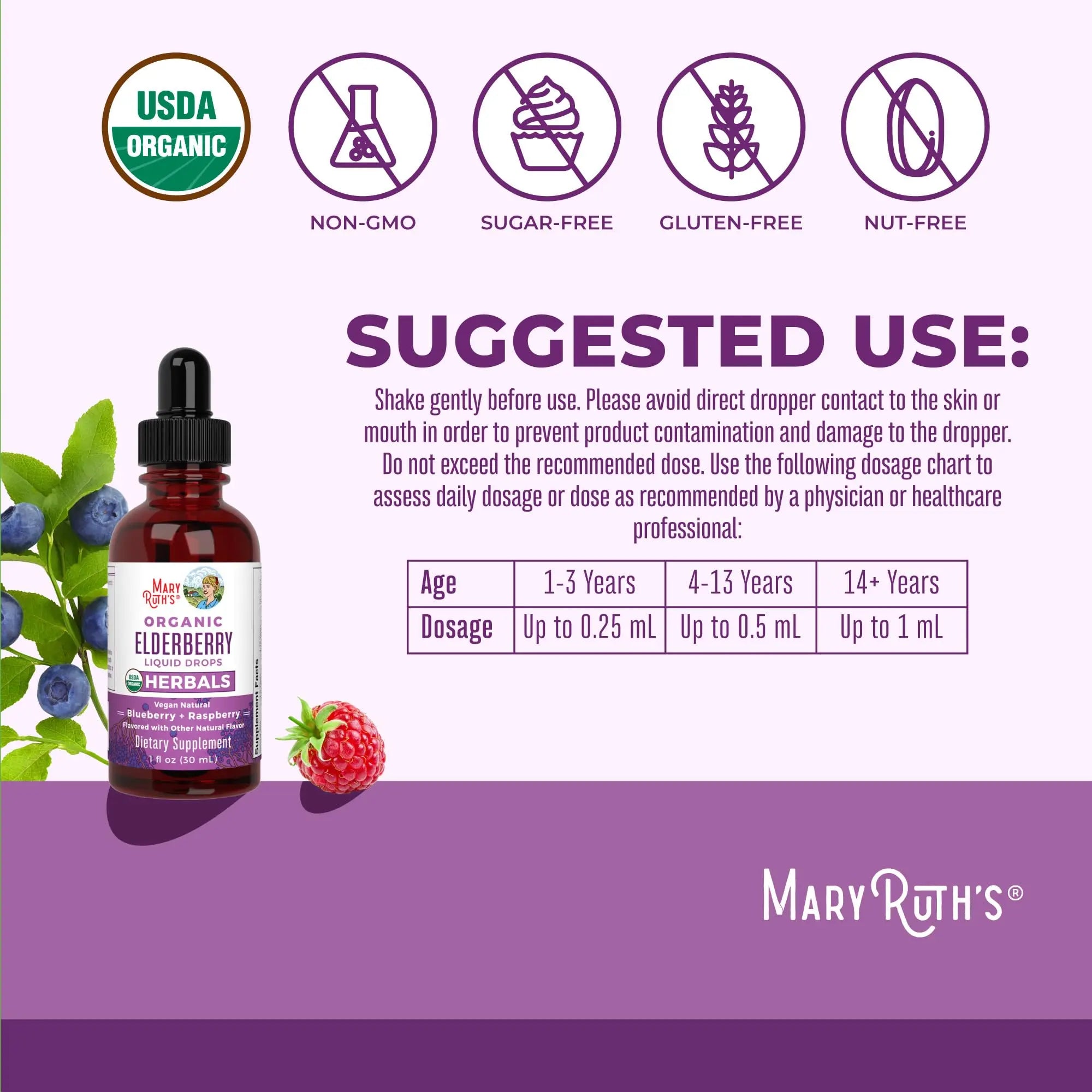 MARYRUTH'S Elderberry Liquid Drops for Adults & Kids | Immune Support | Antioxidant | Overall Wellness | Elder Berry Extract | USDA Organic | Sugar Free | Vegan | Non-GMO | Gluten Free | 1 Fl Oz MARYRUTH'S Au supplements