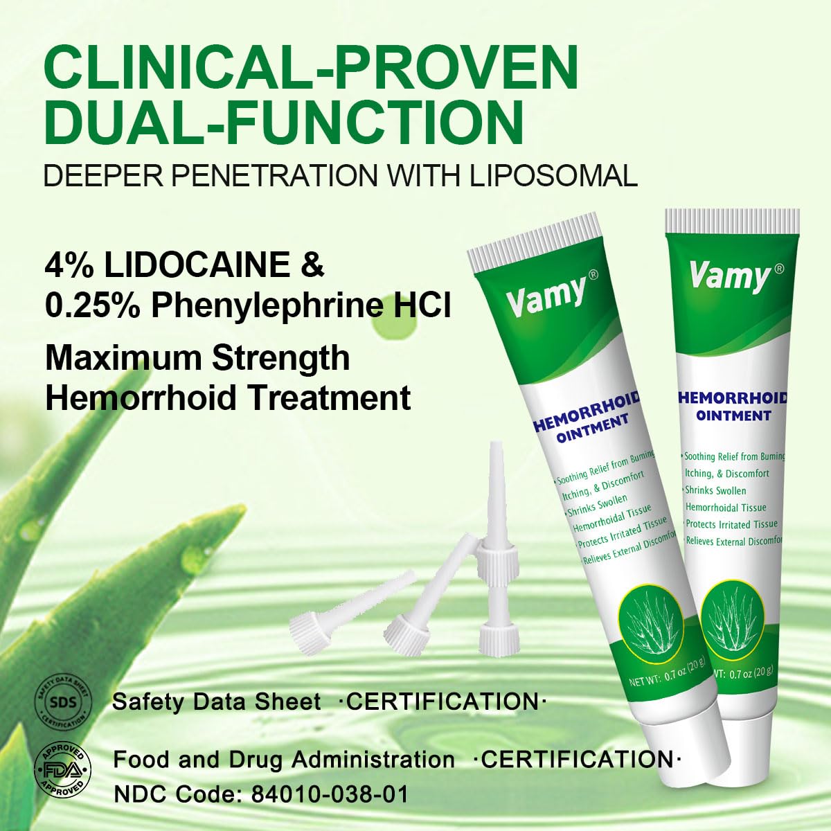 vamy Hemorrhoid Ointment (2 x 20g Tubes), 40g - Maximum Strength Formula for Hemorrhoidal Fast Relief, Soothes Itching, Burning & Discomfort vamy Au supplements