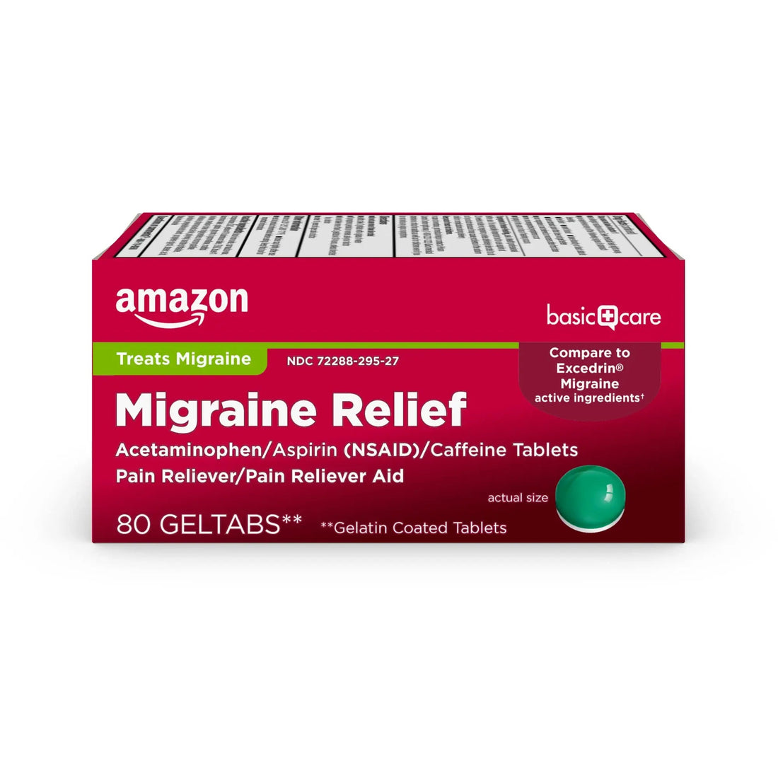 Amazon Basic Care Migraine Relief Geltabs, Pain Reliever, Acetaminophen 250 mg, Aspirin 250 mg (NSAID) and Caffeine 65 mg, Headache Relief, 80 Count Amazon Basic Care Au supplements