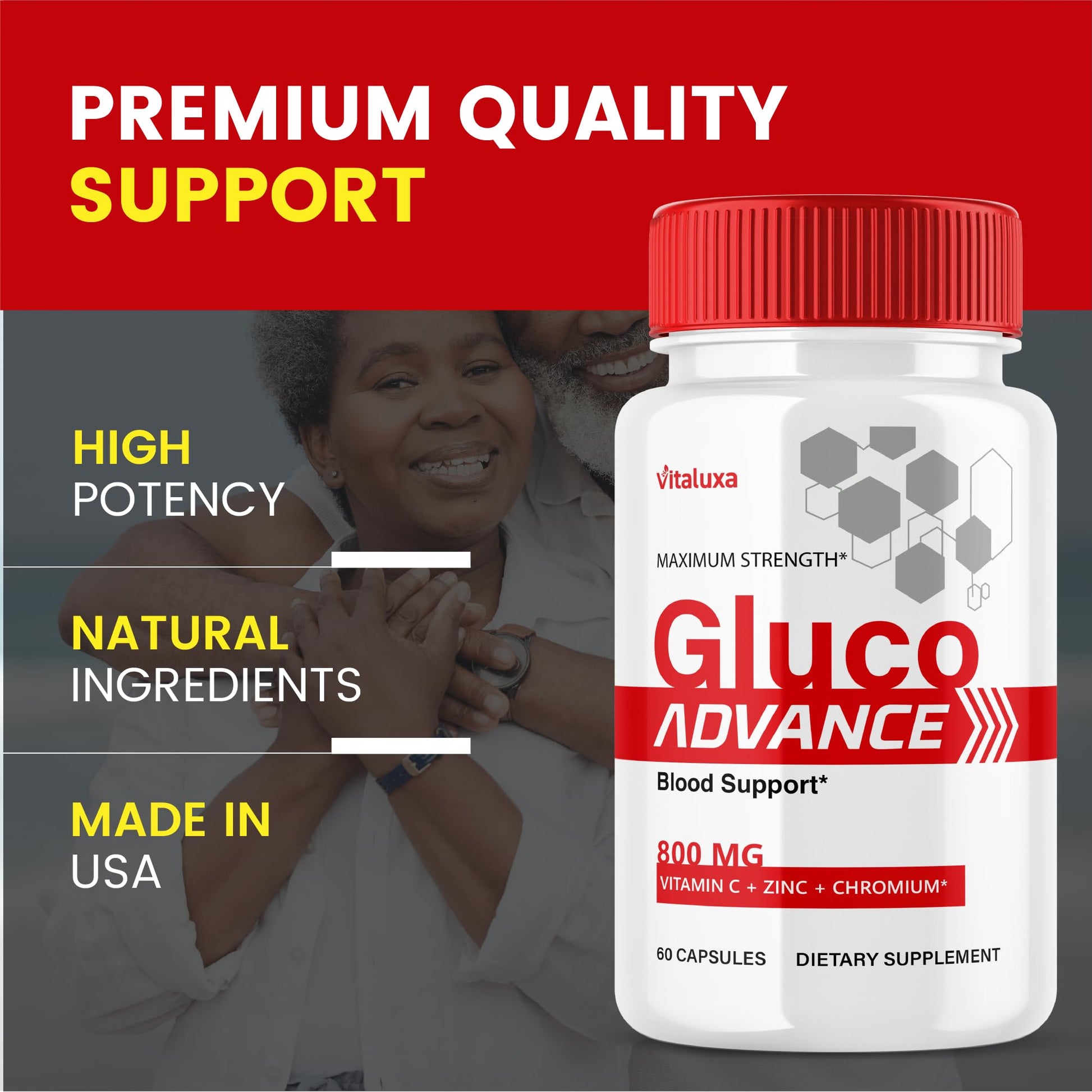 Gluco Advance Capsules, Gluco Advanced Blood Support Supplement GlucoAdvance Pills for Joints, GlucoseAdvance Premium Blend Flow Balance All Natural Formula Overall Health Wellness (60 Capsules) Vitaluxa Au supplements