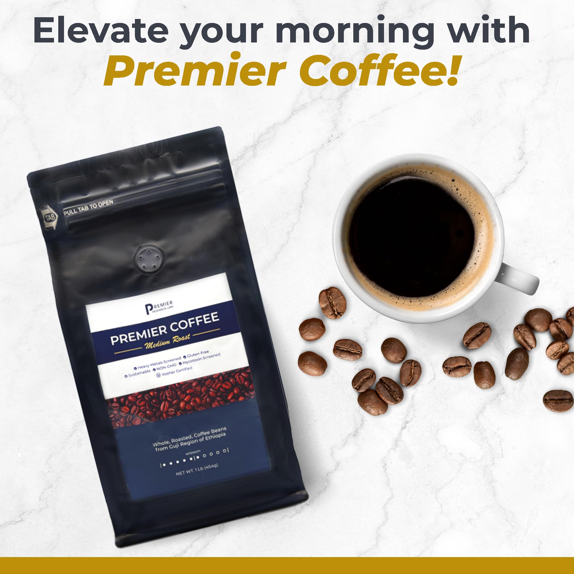 Premier Research Labs Organic Whole Roasted Coffee Beans - Medium Roast, From Guji Region of Ethiopia, Crafted for Optimal Health Benefits, Sweet & Fruity, Well-Balanced, Gluten Free - 1 Pound Premier Research Labs Au supplements