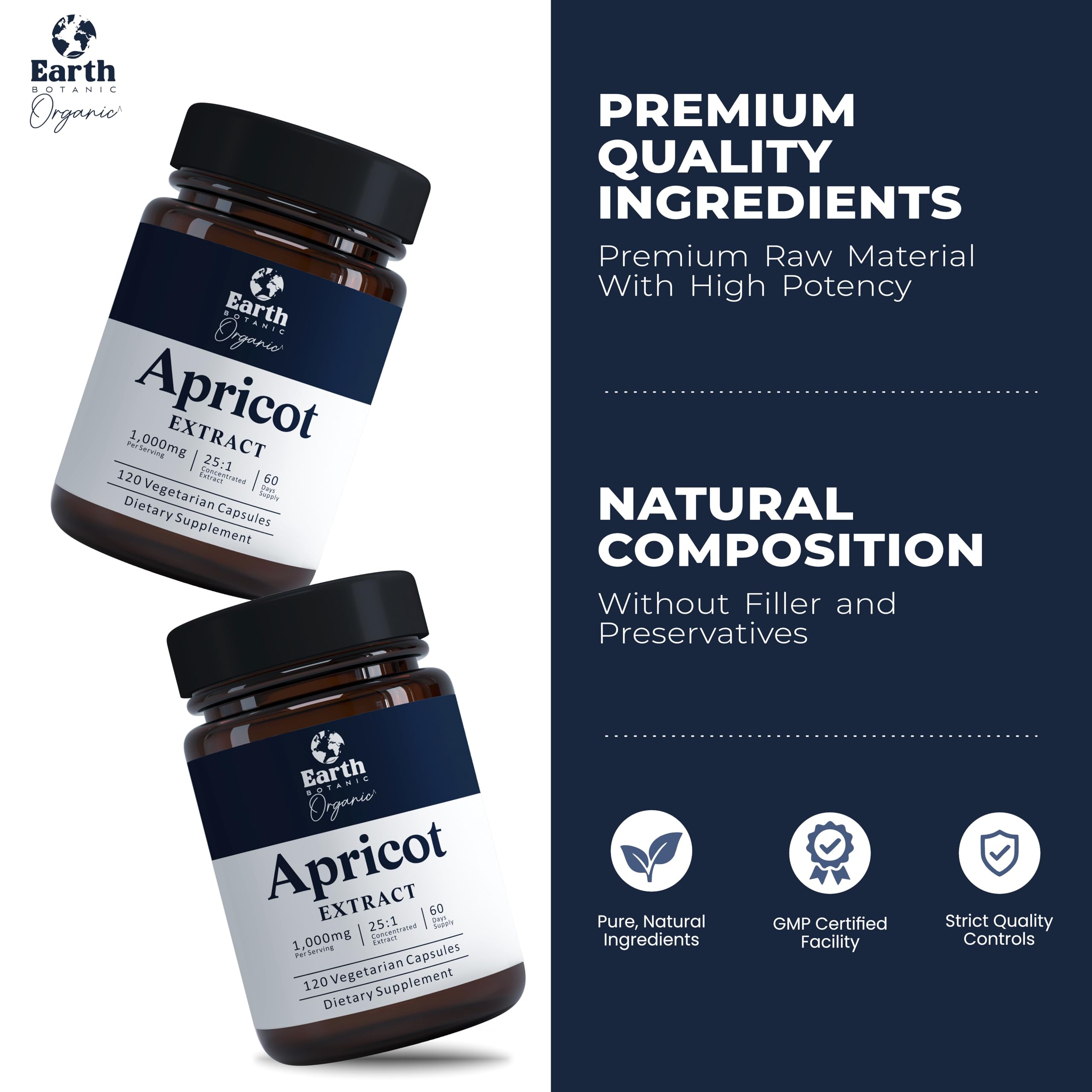 Earth BOTANIC Organic Apricot Extract, 1000 mg 120 Veggie Capsules (Vegan, Non-GMO) Herbal Supplements Earth BOTANIC Organic Au supplements