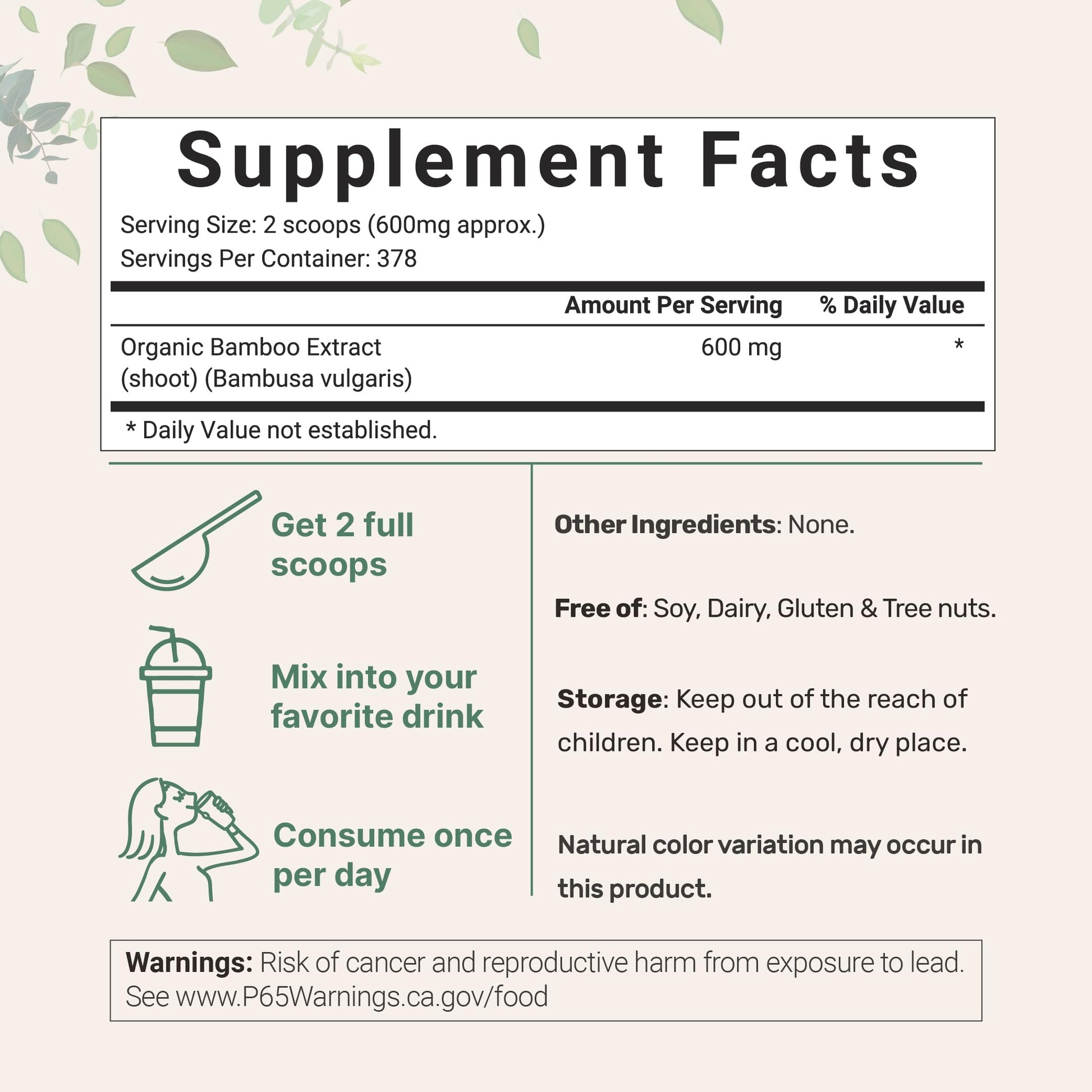 Micro Ingredients Organic Bamboo Extract Powder, 8oz (378 Servings) | Bamboo Plant Silica & Mineral Supplements | Natural Stem & Leaf Extract | Non-GMO, Gluten Free, Vegan Friendly Micro Ingredients Au supplements