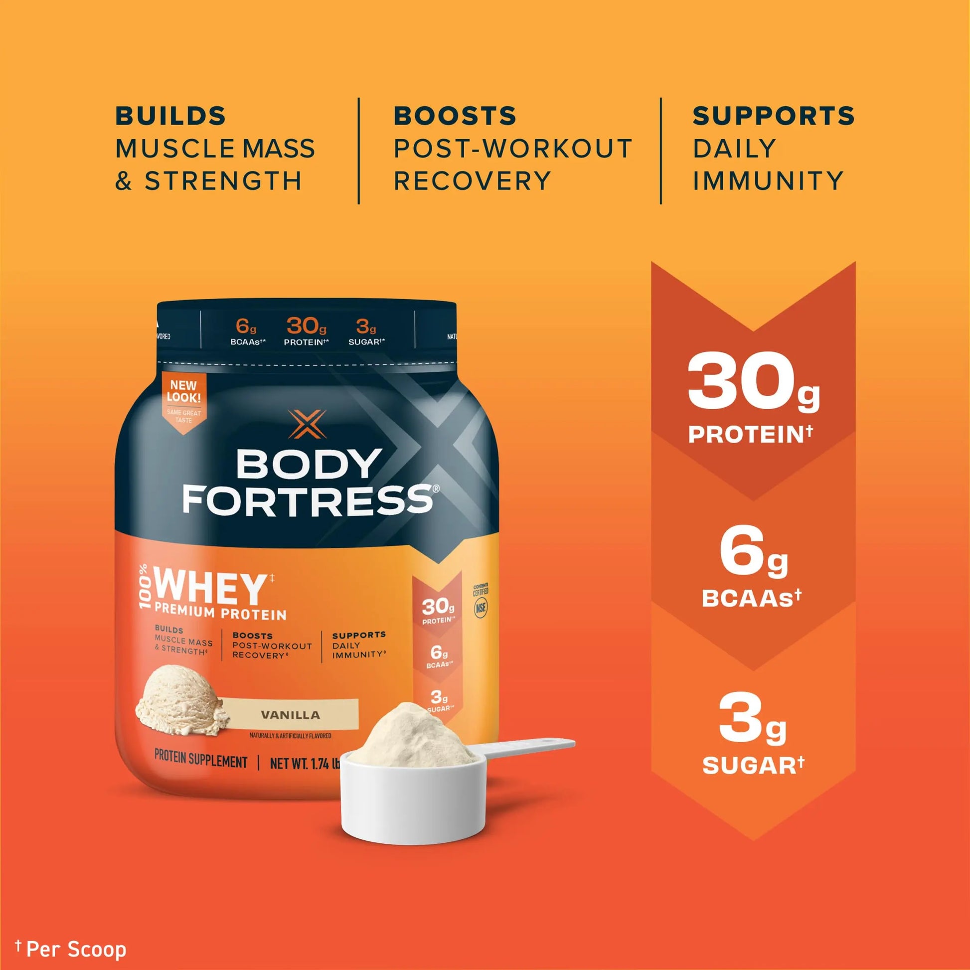 Body Fortress 100% Whey, Premium Protein Powder, Vanilla, 1.74lbs (Packaging May Vary) Body Fortress Au supplements