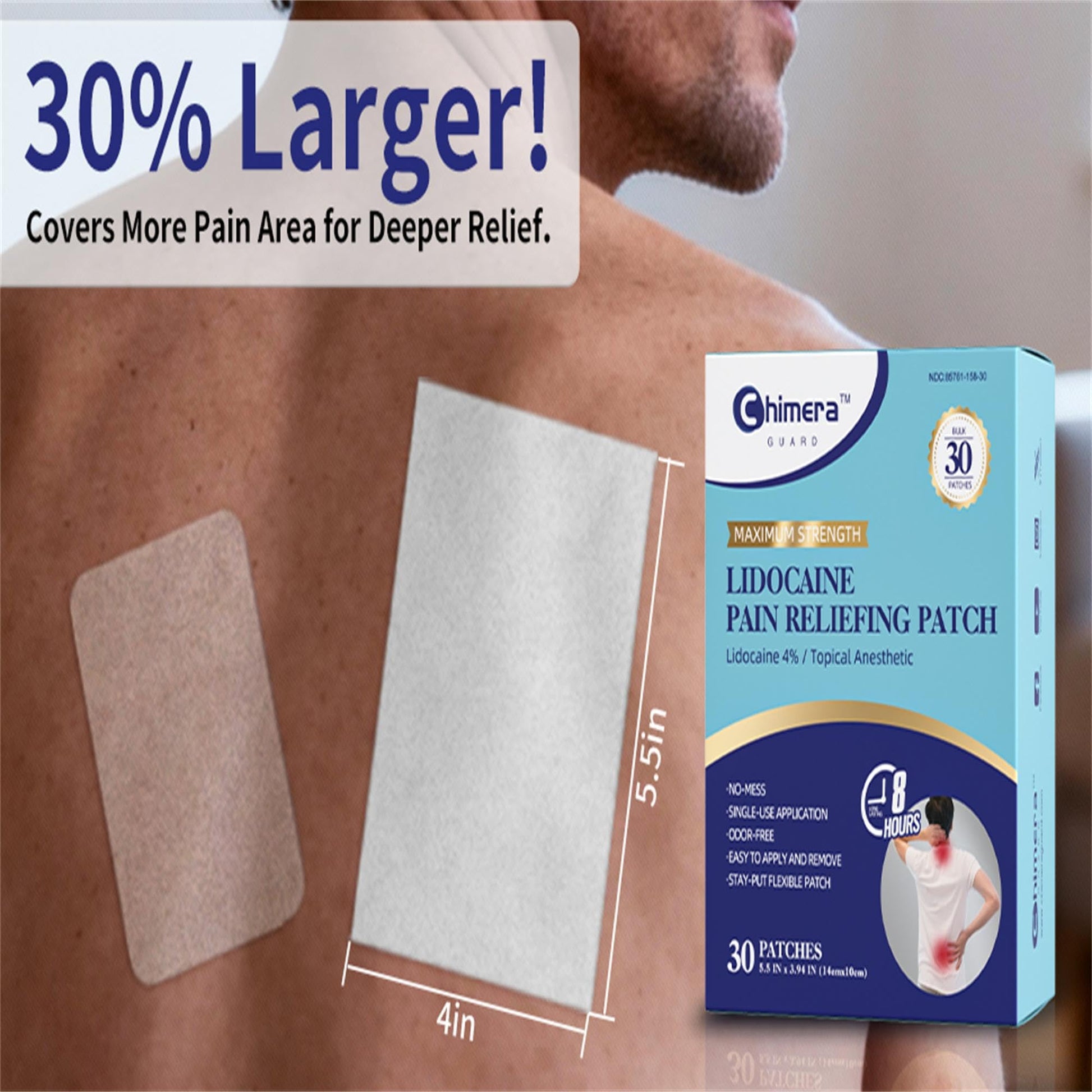 Chimera GUARD 4% Lidocaine Pain Relief Patches (80ct) - F-SA/H-SA Eligible Maximum Strength Numbing Gel Patch for Muscle, Joint, Nerve, Sciatica Pain - Odorless, Stay-Put & 8-Hour Long Lasting Chimera GUARD Au supplements