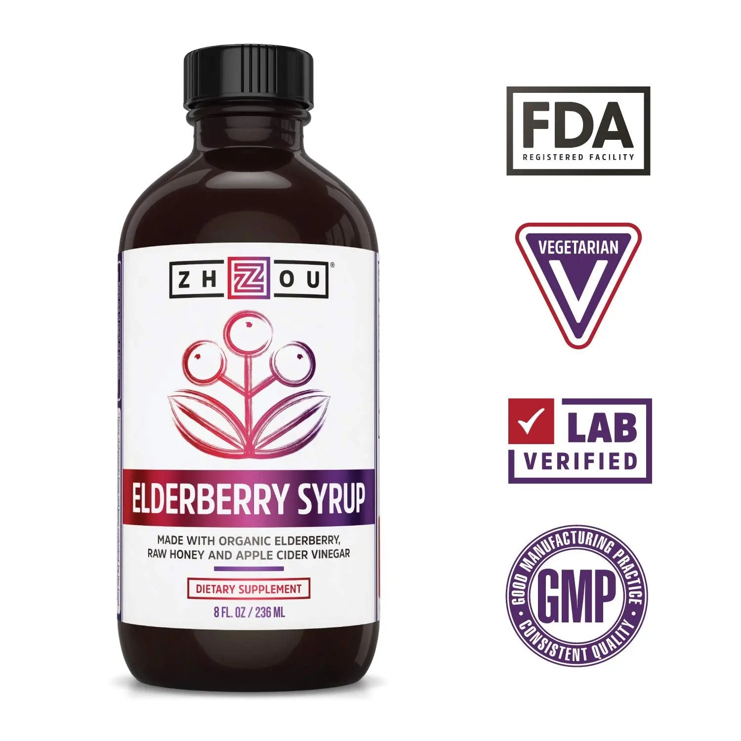 Zhou Nutrition Elderberry Syrup, Immune System Booster with Organic Elderberry Syrup Zhou Nutrition Au supplements