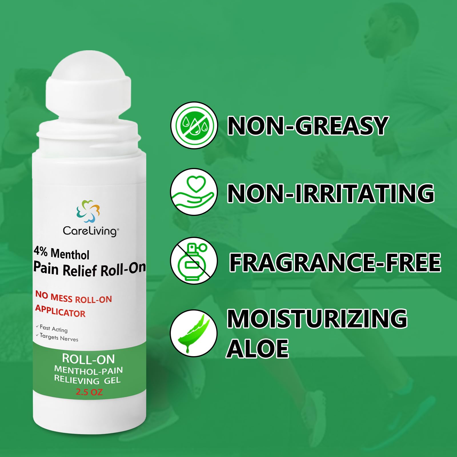 CARELIVING Roll On Pain Relief for Knee, Neck, Joint, Shoulder, Arthritis Pain Reliever, Sore Muscle Relief, Roll On Menthol Gel 2.5 Fl Oz (Pack of 2) CARELIVING Au supplements