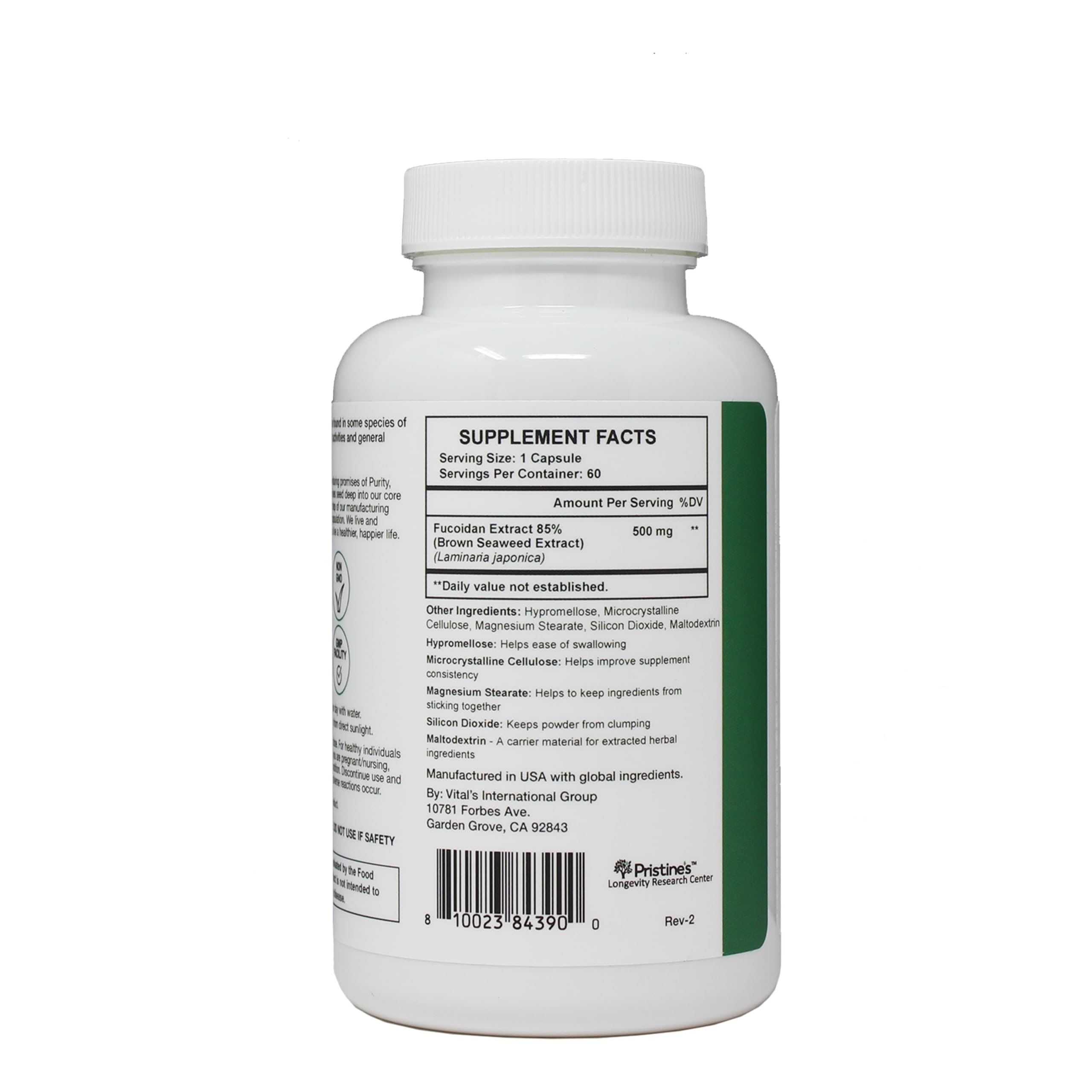 PRISTINE'S Fucoidan 500MG Immunity Supplement Capsules - 60 Day Supply - Brown Seaweed Extract - Potent Herbal Antioxidant Lung Health & Skin Health Support PRISTINE'S Au supplements