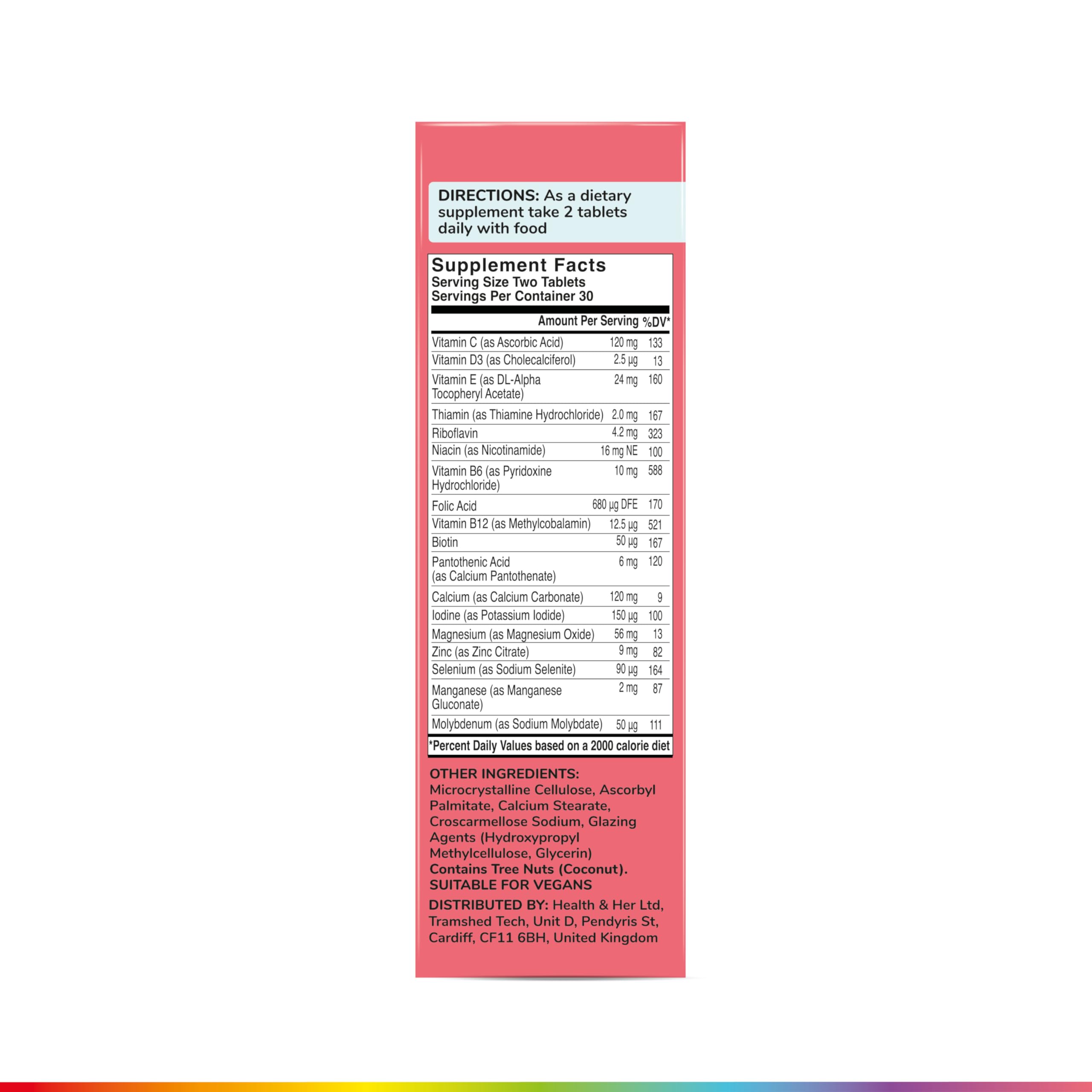 Health & Her Multivitamin Supplement for Women Taking Birth Control - Nutrition Support - 1 Month Supply, 60 Tablets - Vegan & Gluten Free Health and Her Au supplements