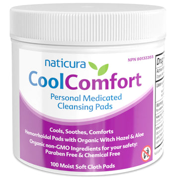 CoolComfort Personal Cleansing Pads with Organic Witch Hazel and Aloe Vera - All Natural and Fast Acting Wipes for Hemorrhoid Burning, Itching, Pain and Swelling - 100 Pads - No Parabens - Made in USA Naticura Au supplements