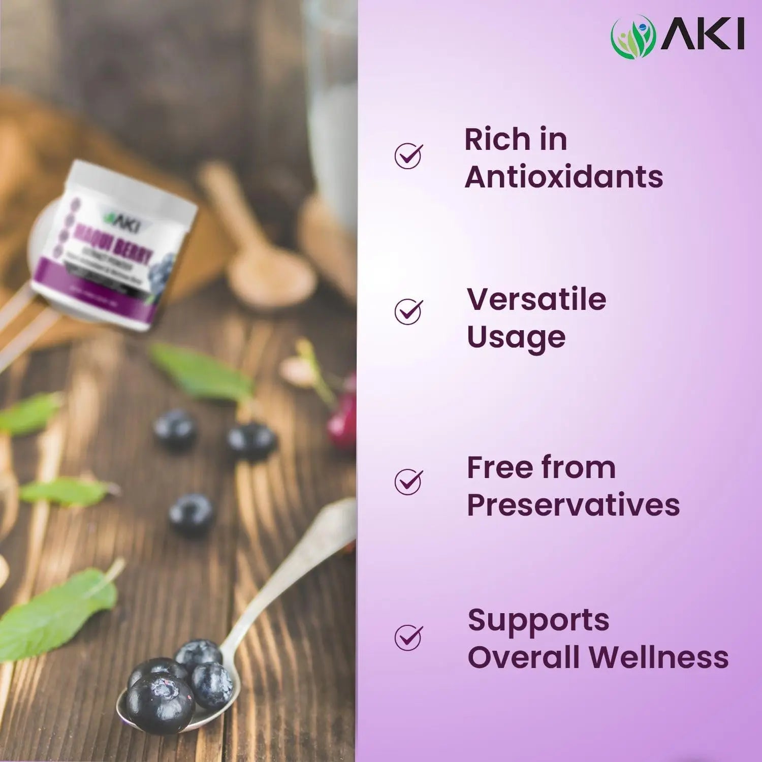 AKI Maqui Berry Extract Powder – Wild Harvested from Patagonia, High in Anthocyanins & Polyphenols, Freeze-Dried Superfruit for Smoothies, Non-GMO, Vegan, 150g/ 5.3 oz AKI ORGANIC Au supplements