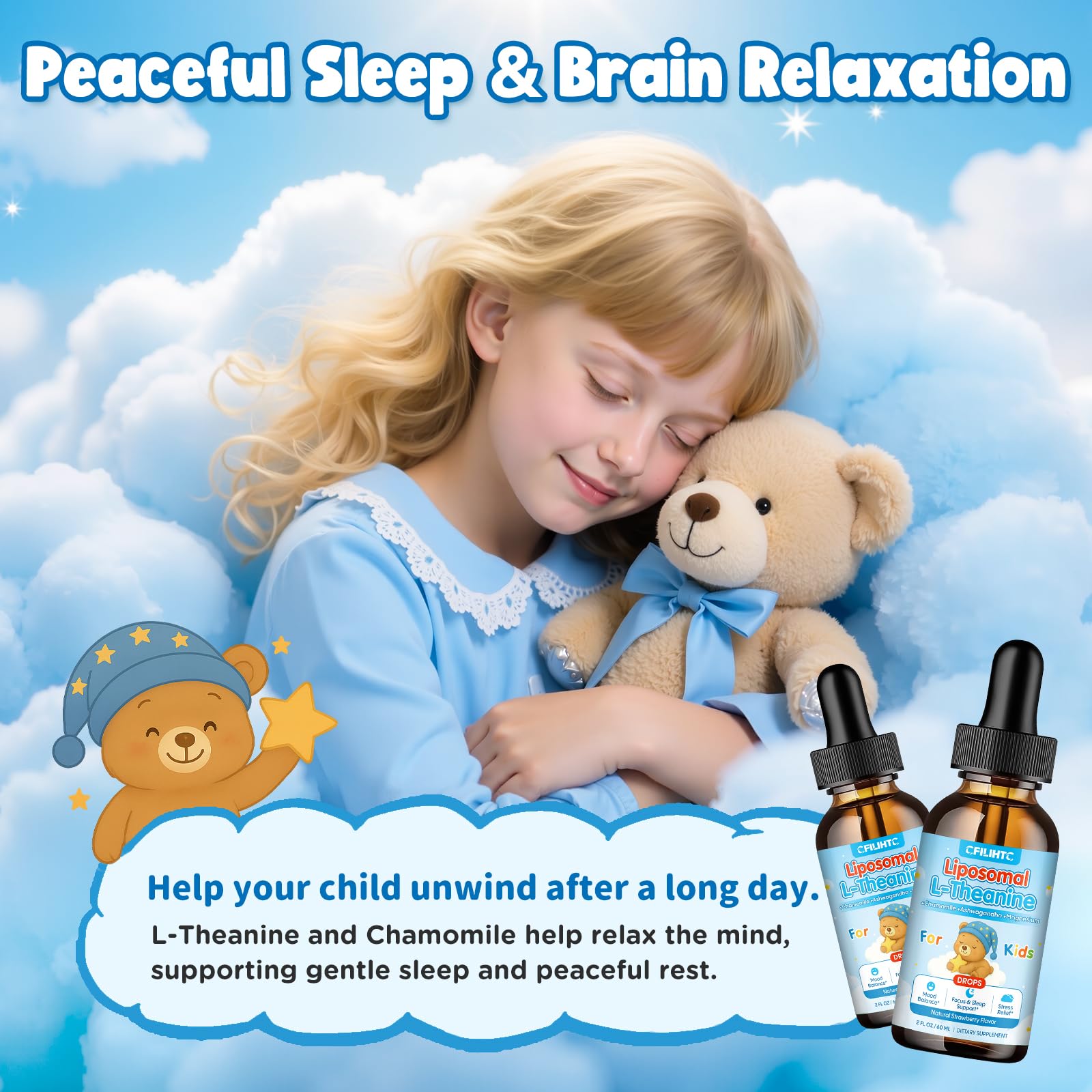 Liposomal L-Theanine Drops for Kids & Adults – Liquid L-Theanine Supplement with Magnesium Glycinate, Ashwagandha, Chamomile, Vitamin B6 & D3 – Supports Calm, Focus & Restful Sleep – Strawberry Flavor CFILIHTC Au supplements