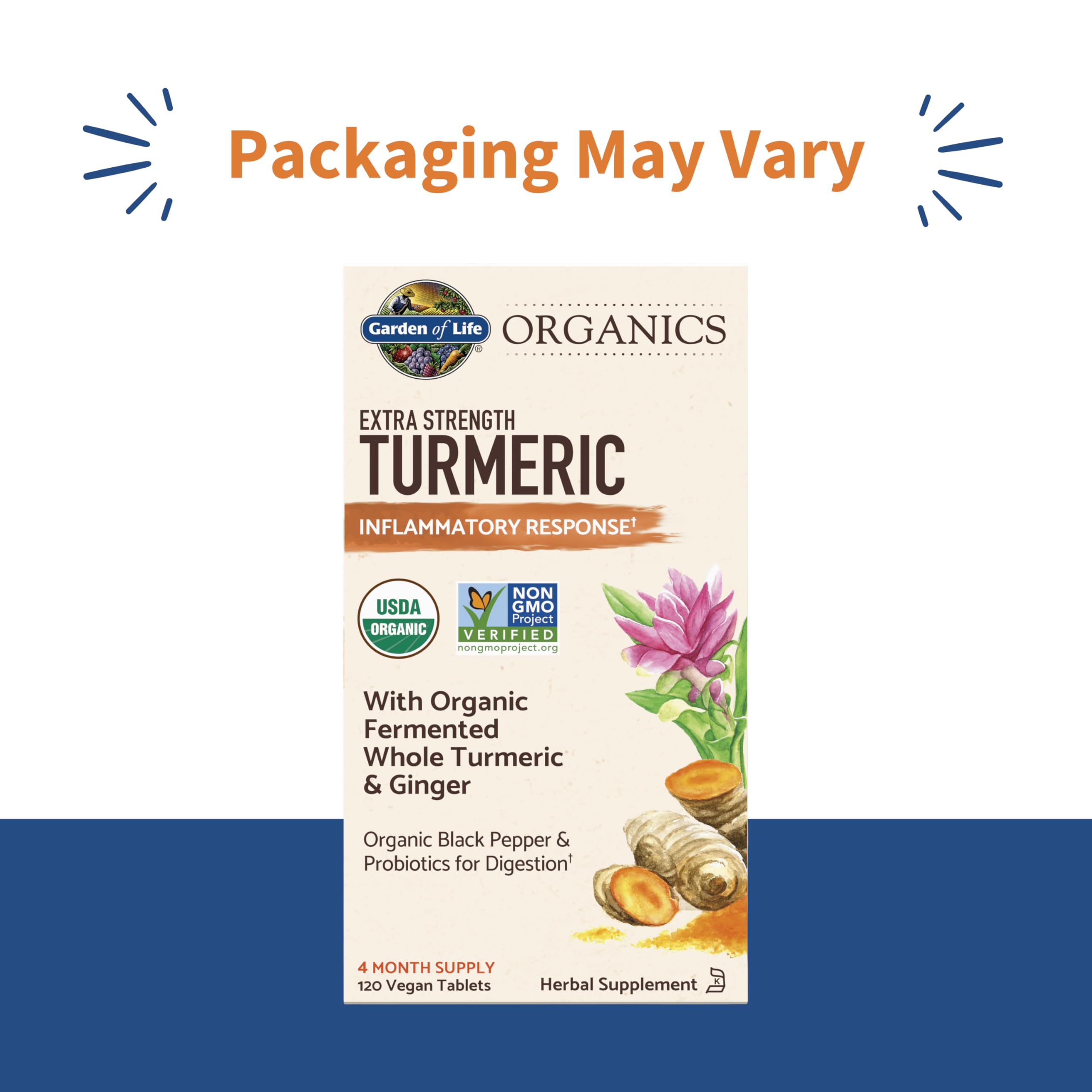 Garden of Life Organics Extra Strength Turmeric Inflammatory Response 120 Tablets-100Mg Curcumin (95% Curcuminoids) Black Pepper, Probiotics, Organic Non-GMO Vegan Gluten Free Herbal Supplement Garden of Life Au supplements