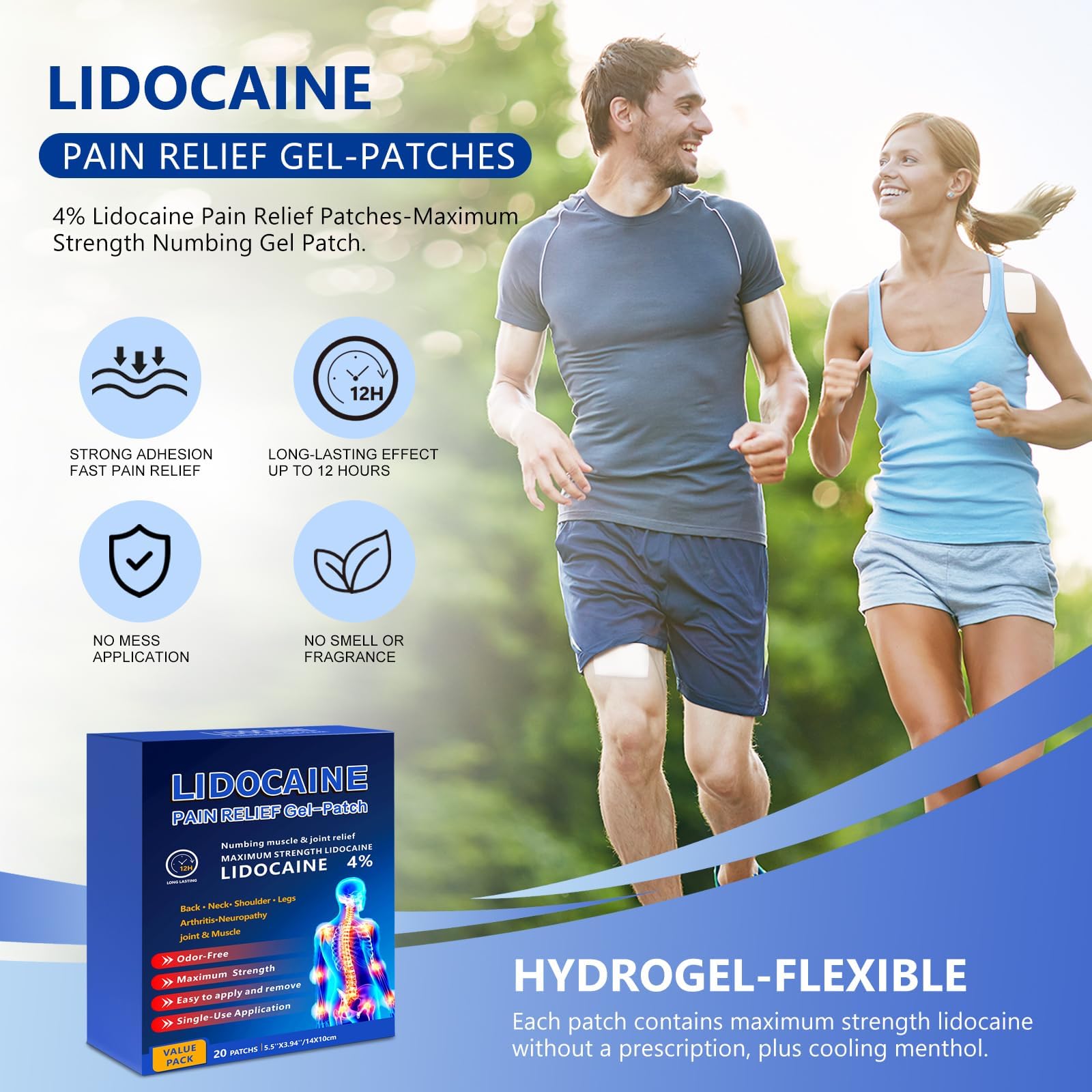 KIbabyDI Professional Lidocaine Pain Relief Patches - 20 Count | 4% Medicated Gel Patches for Targeted Joint & Muscle Comfort | Long-Lasting 12-Hour Relief, Ultra-Flexible Design -lb234 KIbabyDI Au supplements