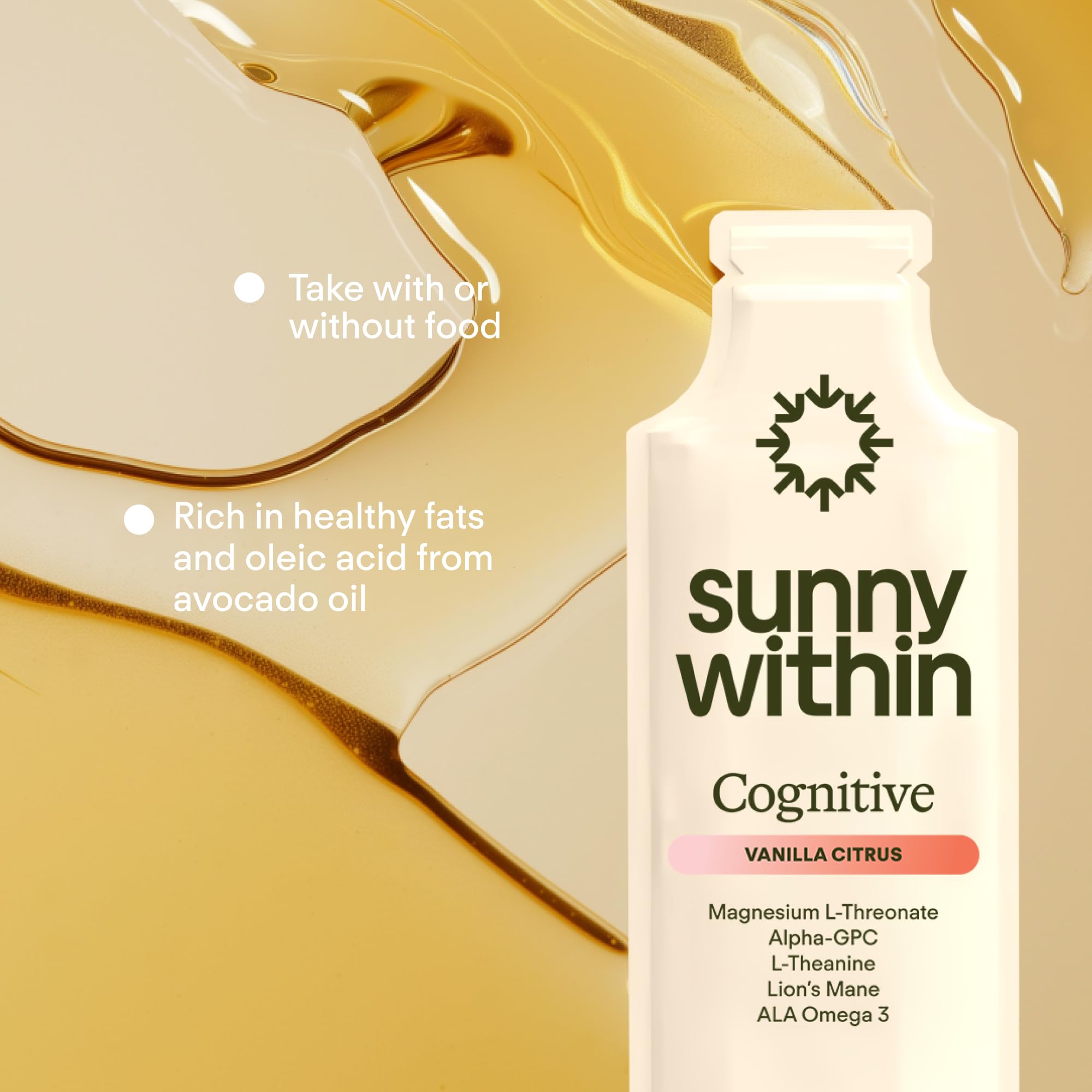Sunny Within - Brain Health Supplement - Magnesium L-Threonate from Magtein®, Lion’s Mane, Alpha GPC, L-Theanine, ALA & Avocado Oil - Focus, Mood & Memory Support* - 30 Daily Vegan Pouches Sunny Within Au supplements
