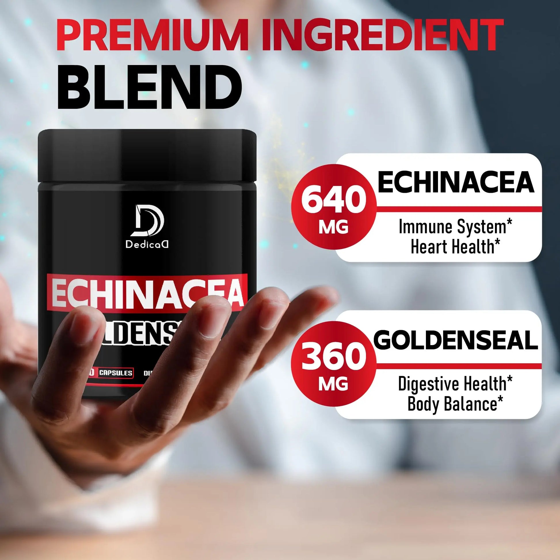 DEDICAD 1000mg Echinacea Goldenseal Capsules - Support Immune System, Well-Being & Overal Health - 60 Veggie Capsules - Non-GMO, Gluten-Free DEDICAD Au supplements