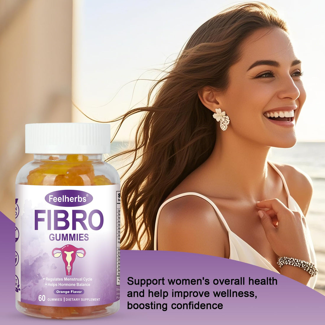 Fibro Gummies for Women Ovarian, Multivitamin Gummies for Hormone Balance, Ovarian Support Inositol Gummy with Vitamin A, E, and Minerals, 60 Count Feelherbs Au supplements