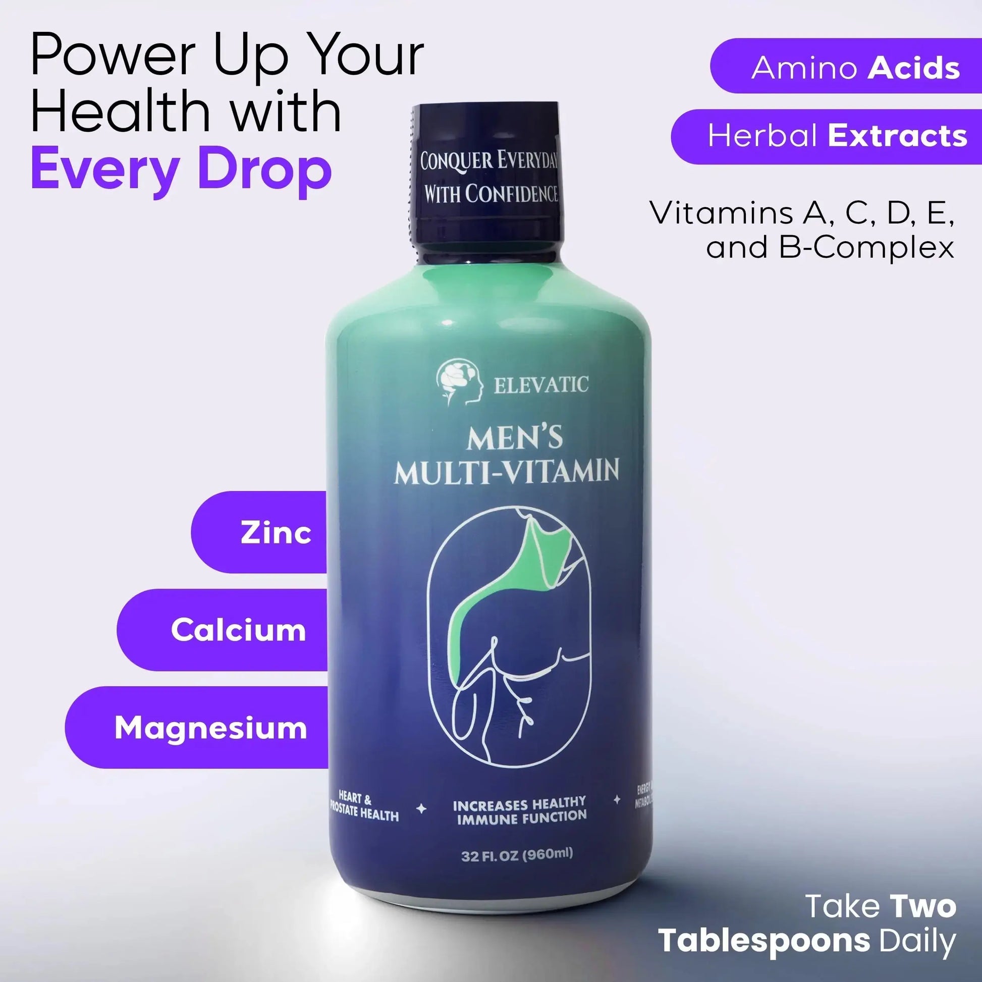 Elevatic Multivitamin for Men | 32 Fl.oz (960ml) | Superior Tasting | All Natural | Energy Booster Liquid Multivitamin Elevatic Au supplements