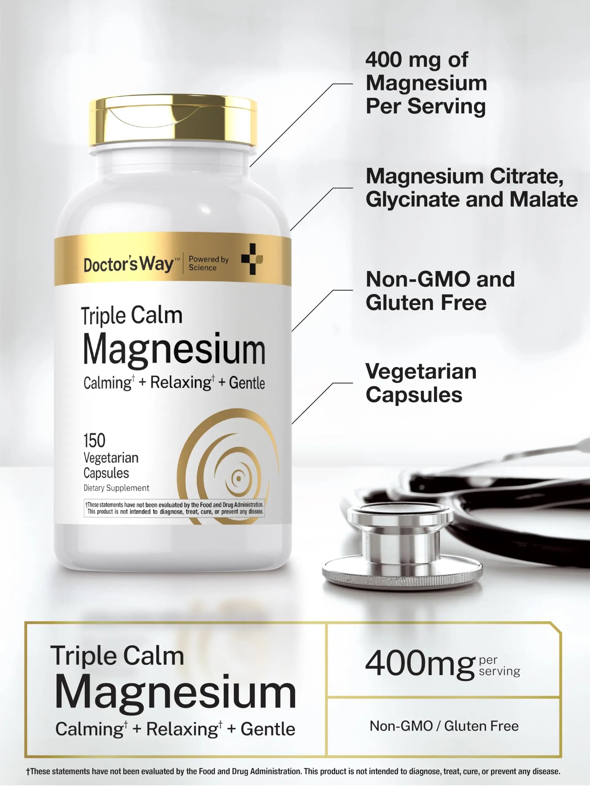 Doctor's Way Triple Magnesium Complex | 150 Capsules | Citrate, Glycinate, & Malate Supplement | Vegetarian, Non-GMO, Gluten Free Formula Doctor's Way Au supplements