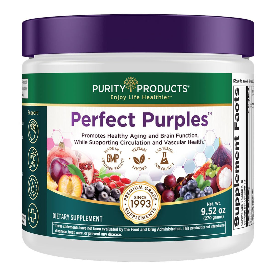 Purity Products Perfect Purples Powder Phytonutrient Rich, Healthy Aging Super Formula - Support Total Body Health - High ORAC Power - P40p Pomegranate Extract w/ 40% Punicosides - 30 Day Supply Purity Products Au supplements