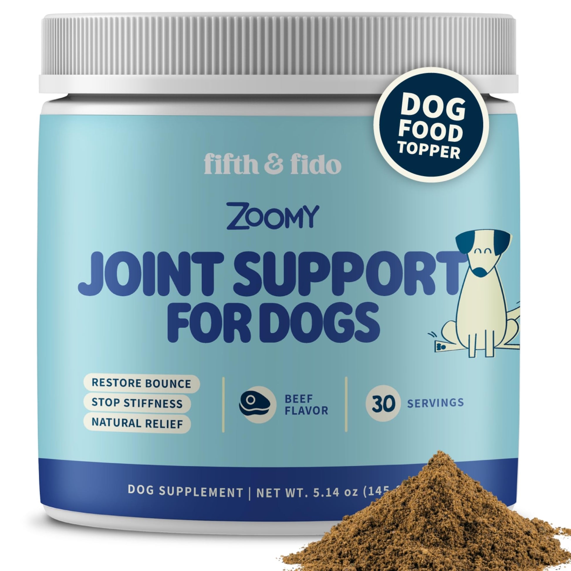 Fifth & Fido Joint Supplement for Dogs - Glucosamine for Dogs - Pet Vitamins and Supplements Powder with Chondroitin & MSM - Hip & Joint Support for Mobility, Stiffness & Flexibility - Mushroom Blend Fifth & Fido Au supplements